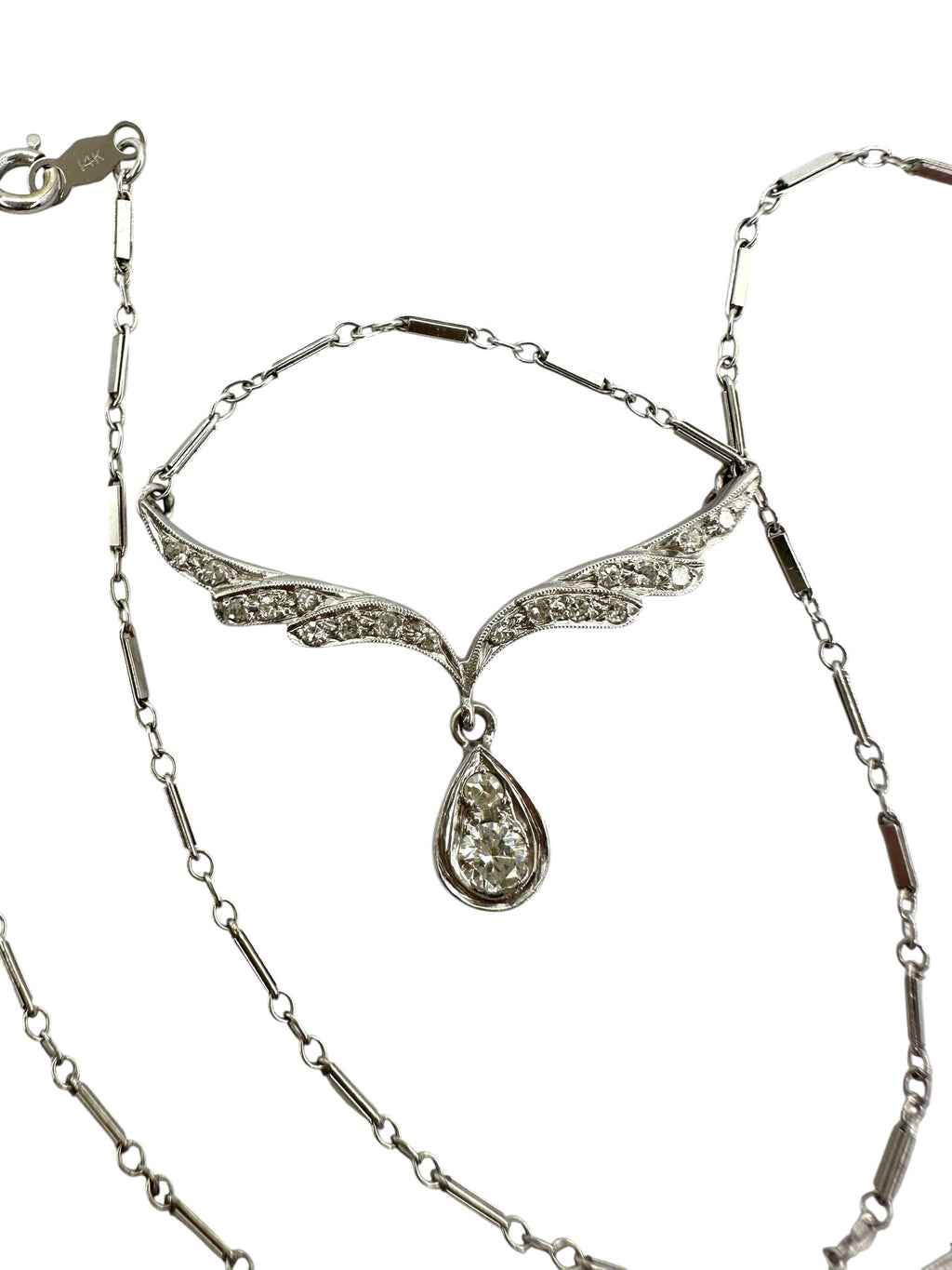 14k Diamond Wing Shaped Pendant Necklace