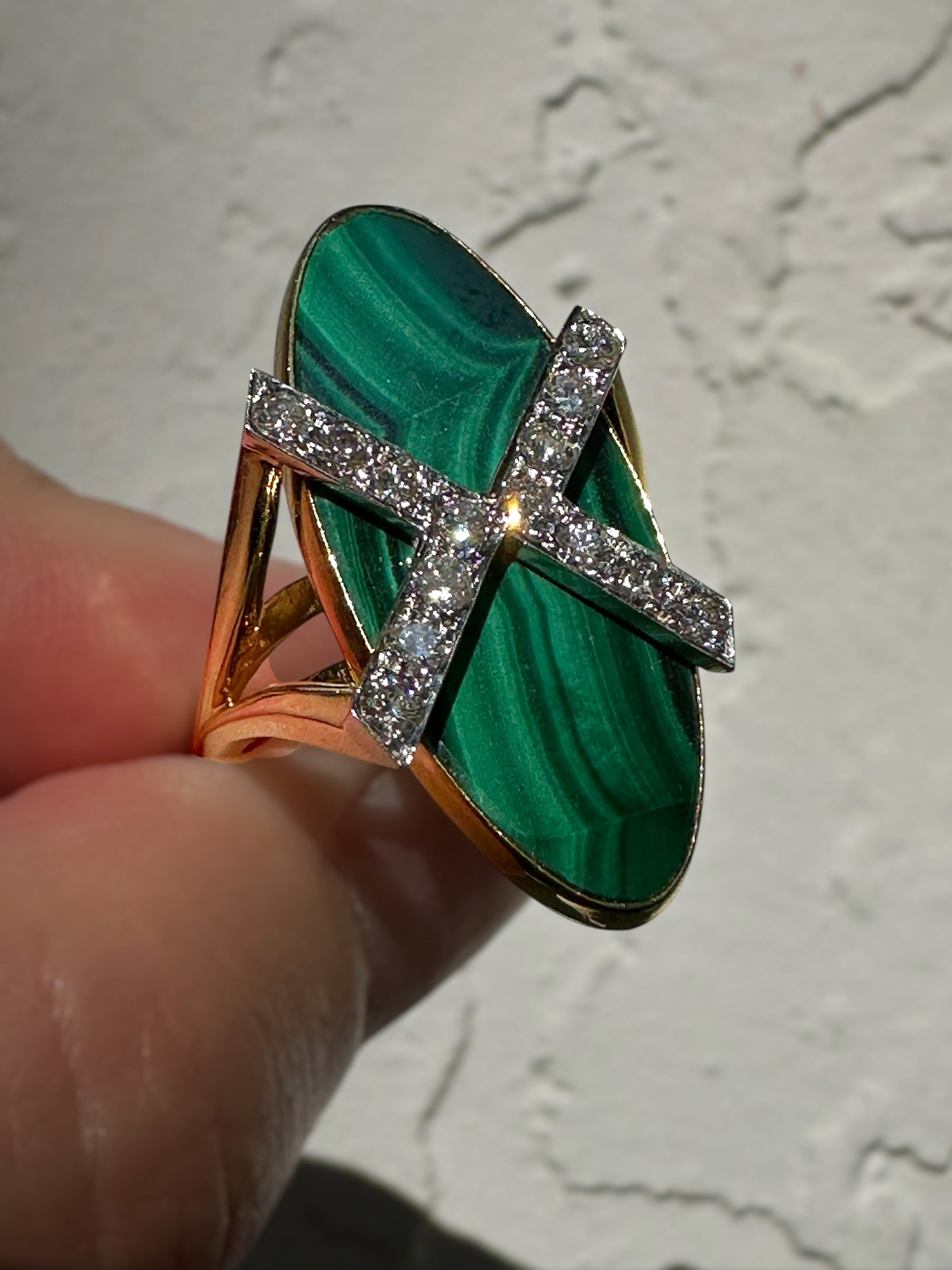 18k Diamond Malachite Ring