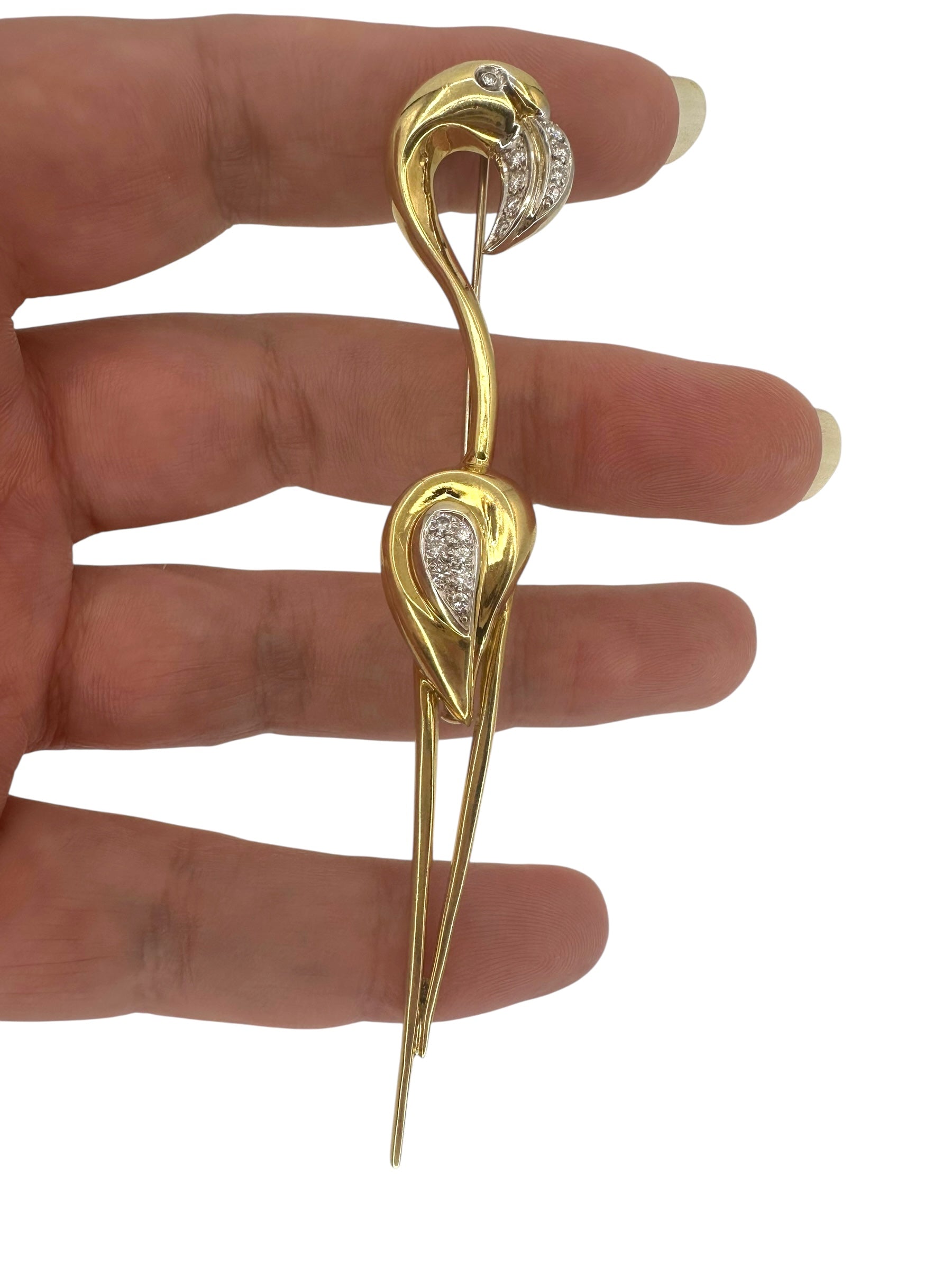 18k Diamond Flamingo Brooch