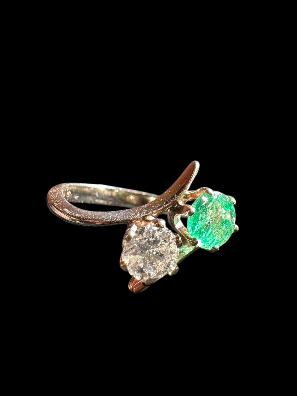 14k Emerald Diamond Toi Et Moi Ring