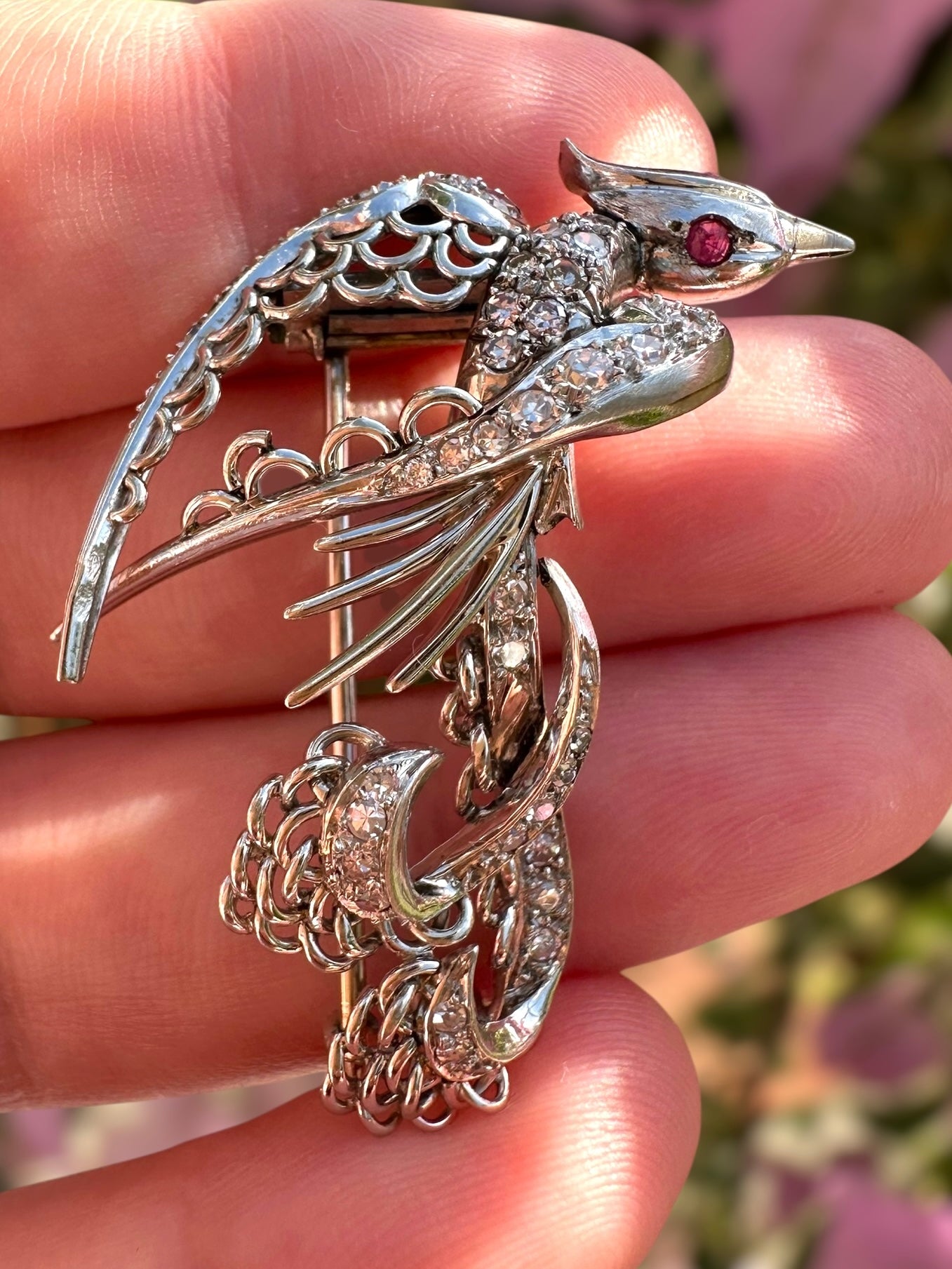 Platinum Diamond Phoenix Bird Brooch