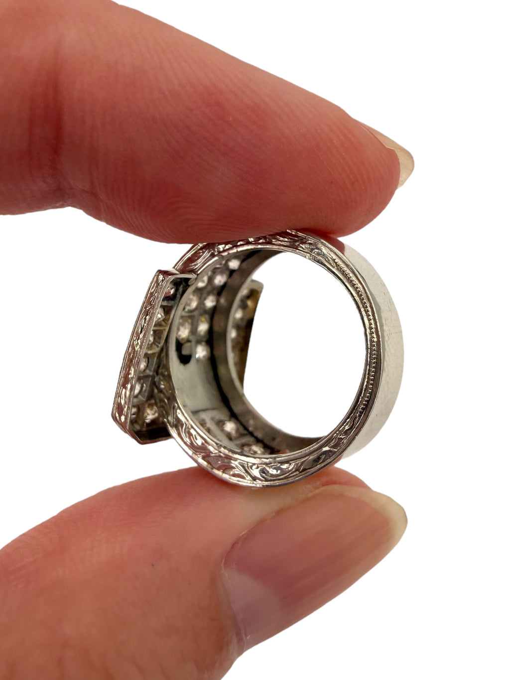 Platinum Art Deco Diamond Buckle Ring