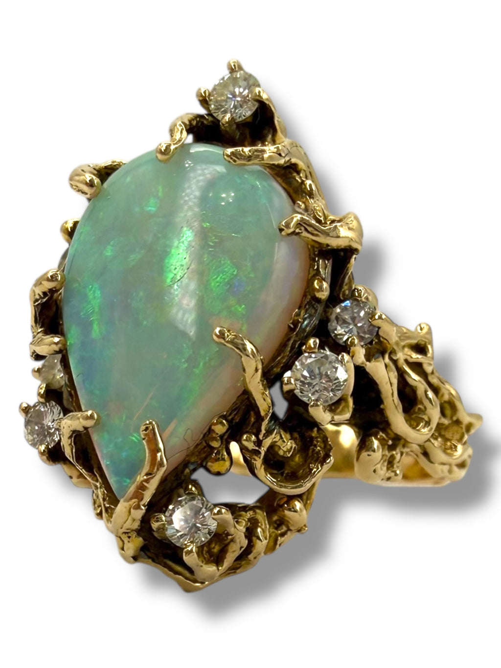 14k Opal Diamond Brutalist Ring