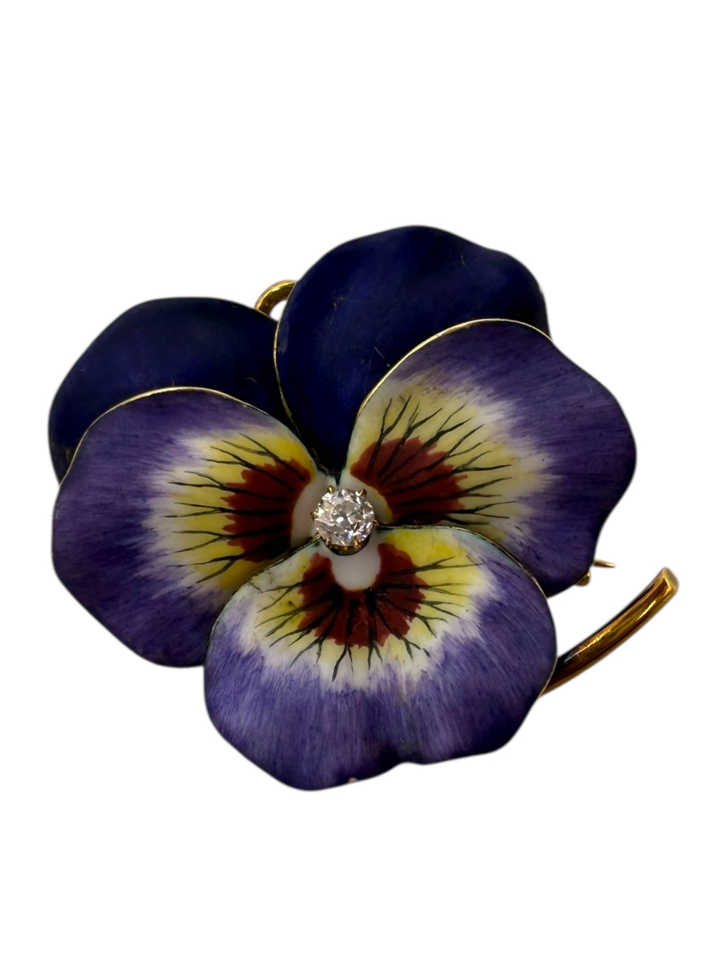 18k Enamel Diamond Pansy Pendant/Brooch