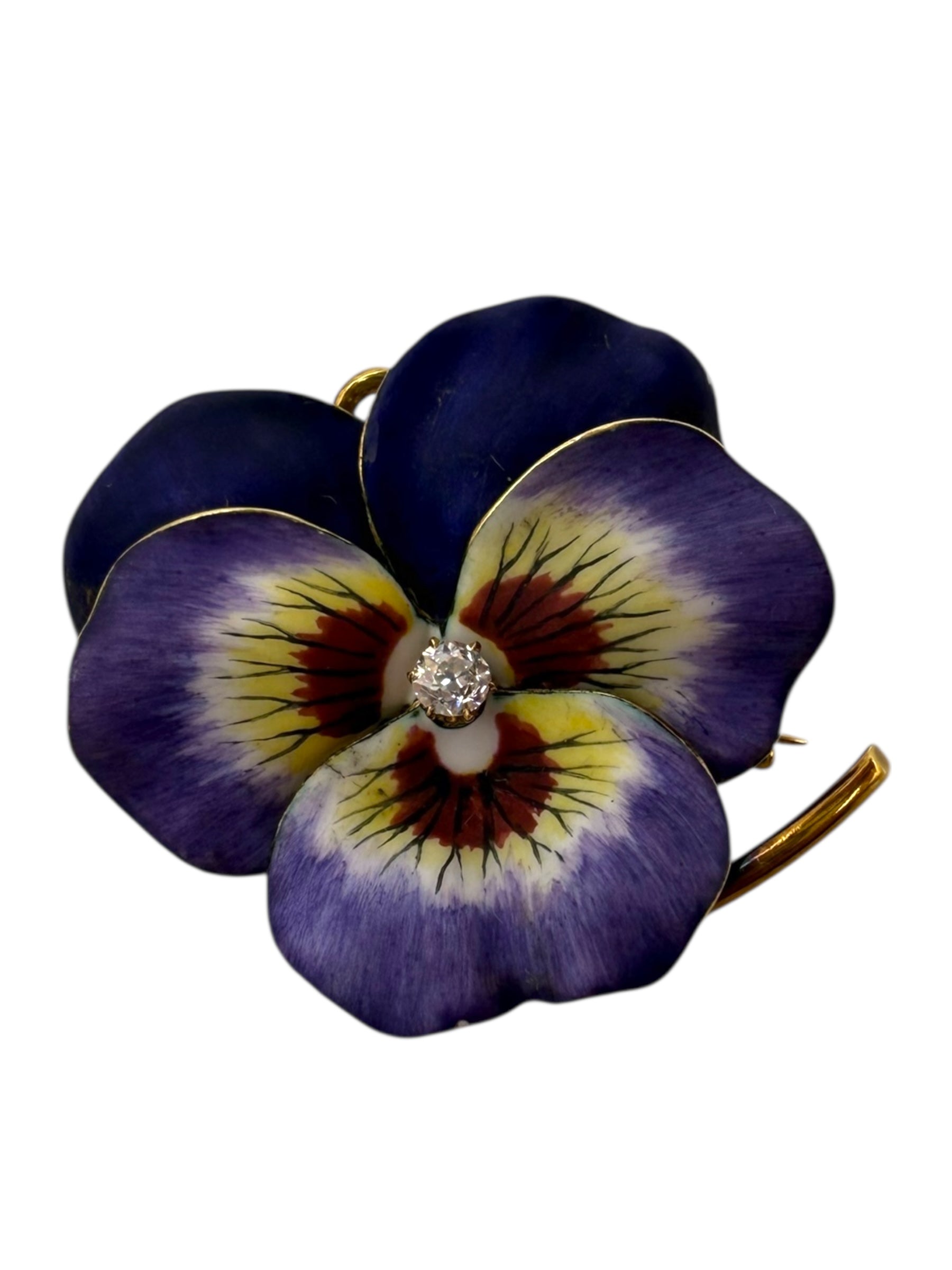 18k Enamel Diamond Pansy Pendant/Brooch