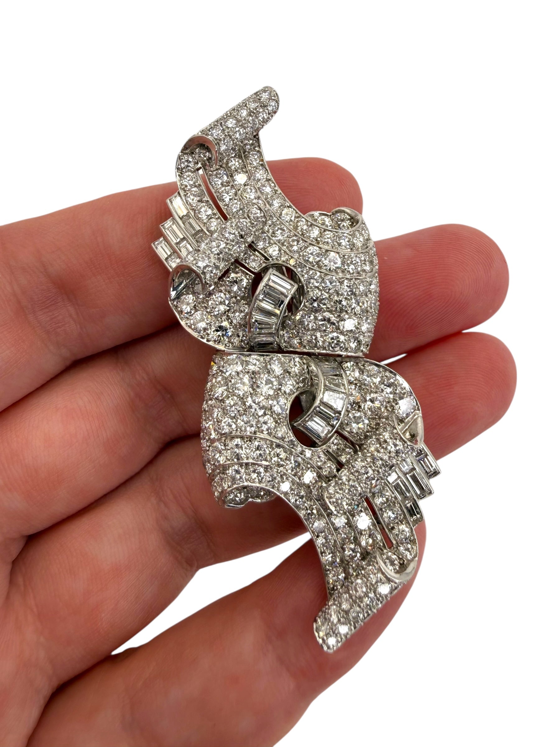 Platinum Diamond Double Clip Brooch