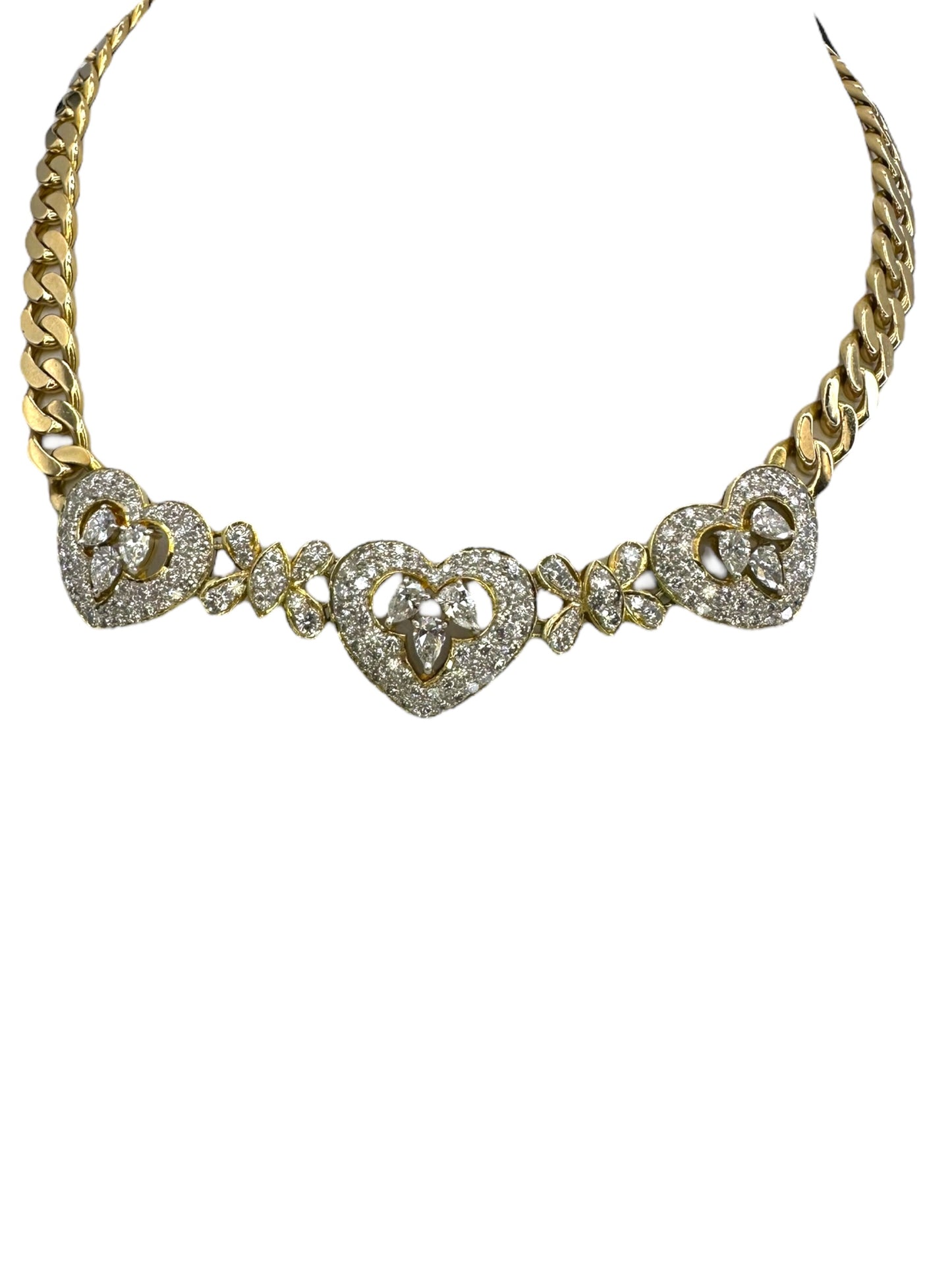 18k Diamond Heart Curb Collar Necklace