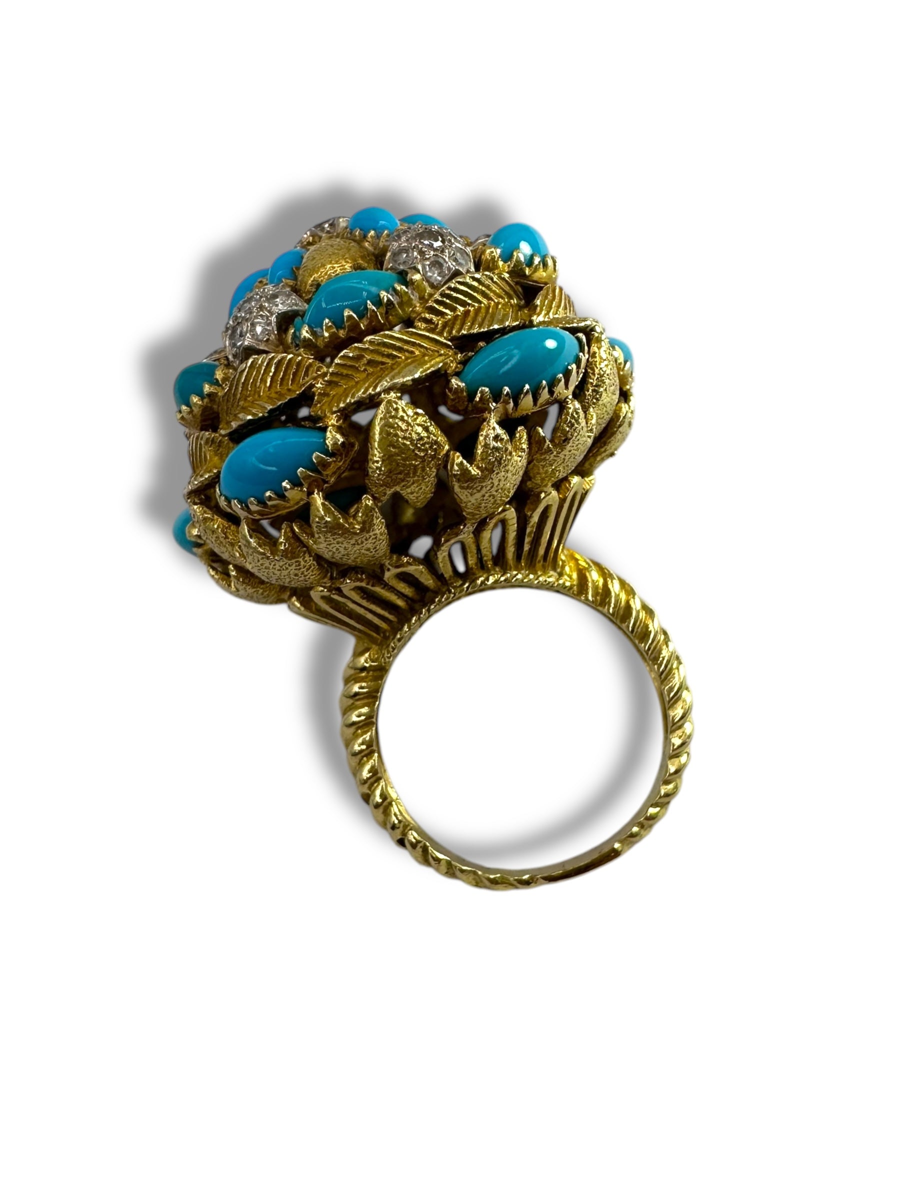 18k Turquoise Diamond Bombe Ring
