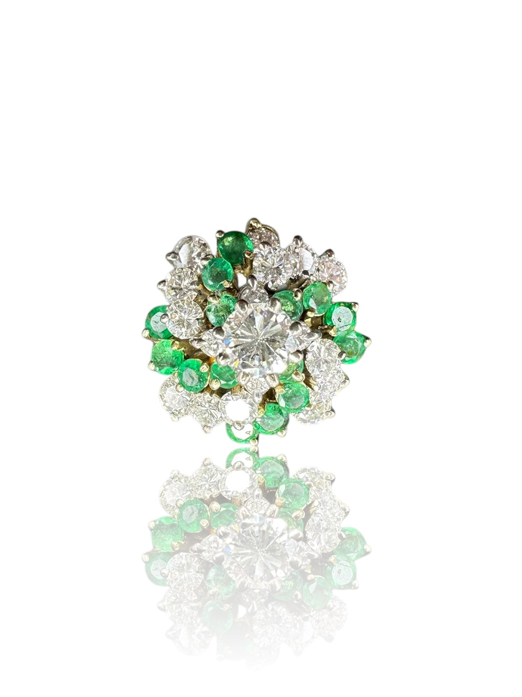 14k Emerald Diamond Swirl Cluster Ring