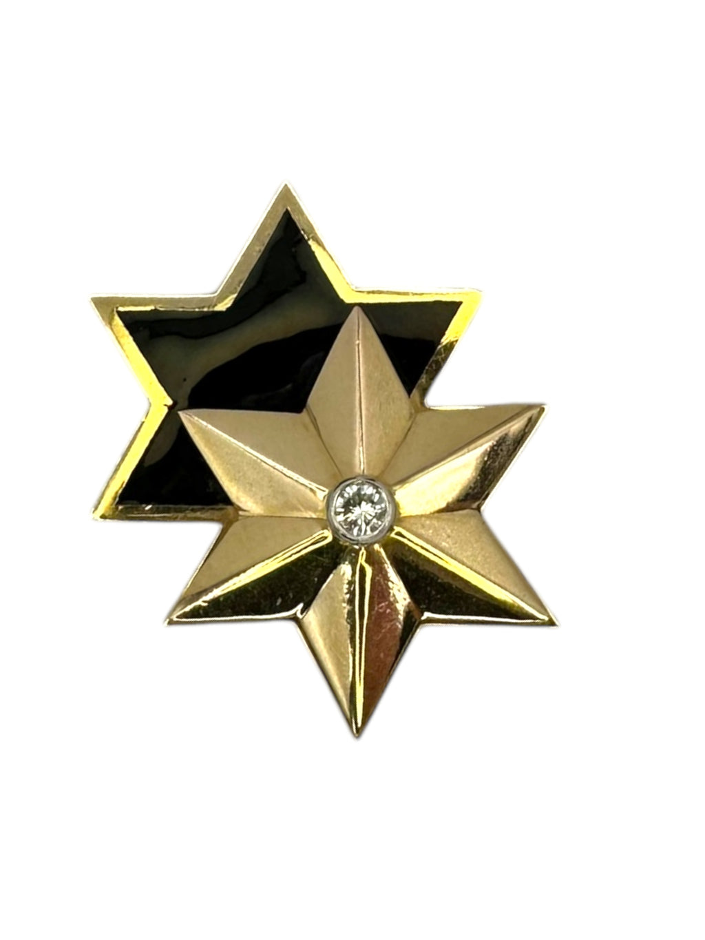 14k Enamel Double Star Diamond Brooch/ Pendant