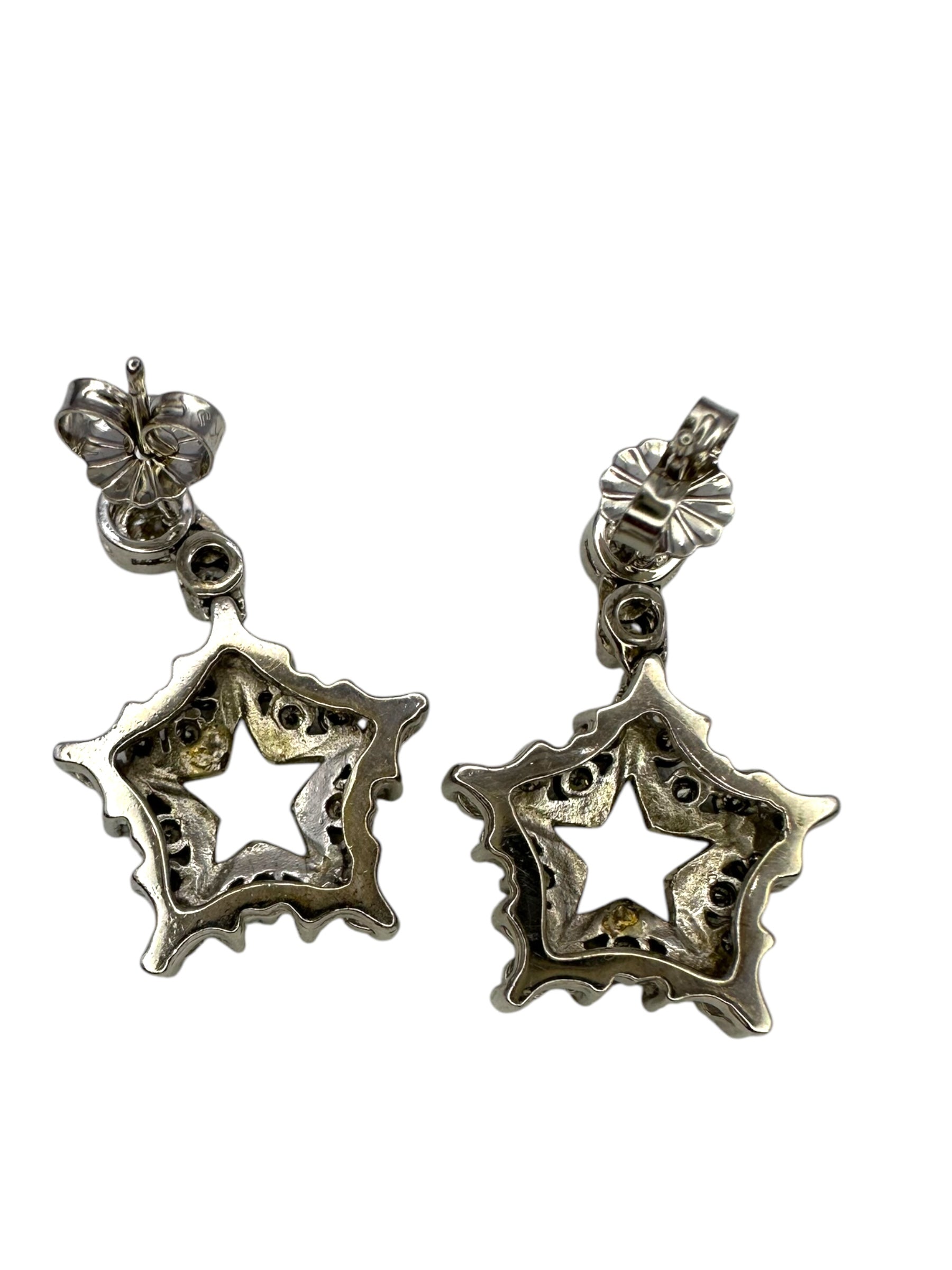 14k Diamond Star Dangle Earrings