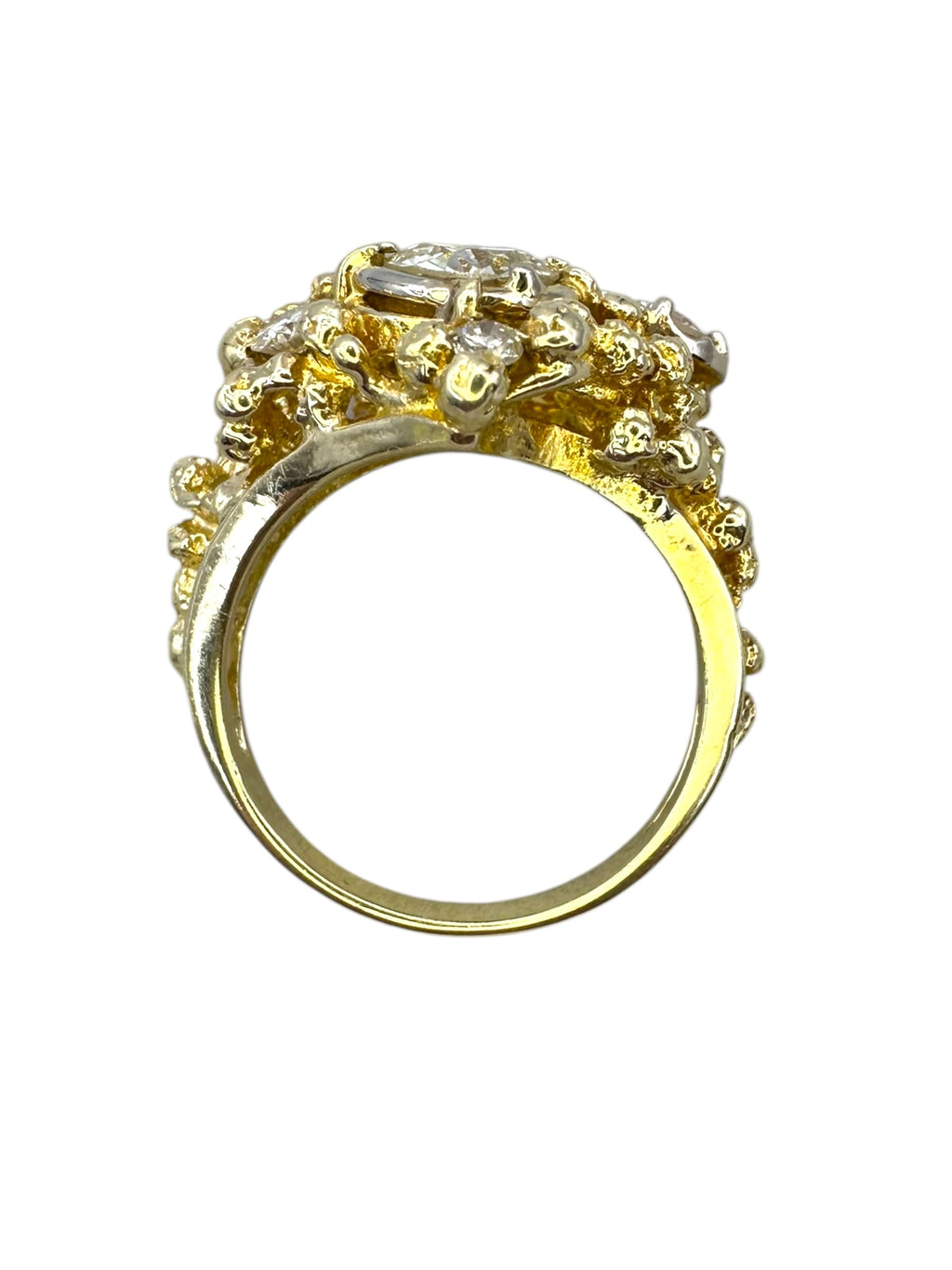 14k Chunky Diamond Brutalist Style Ring