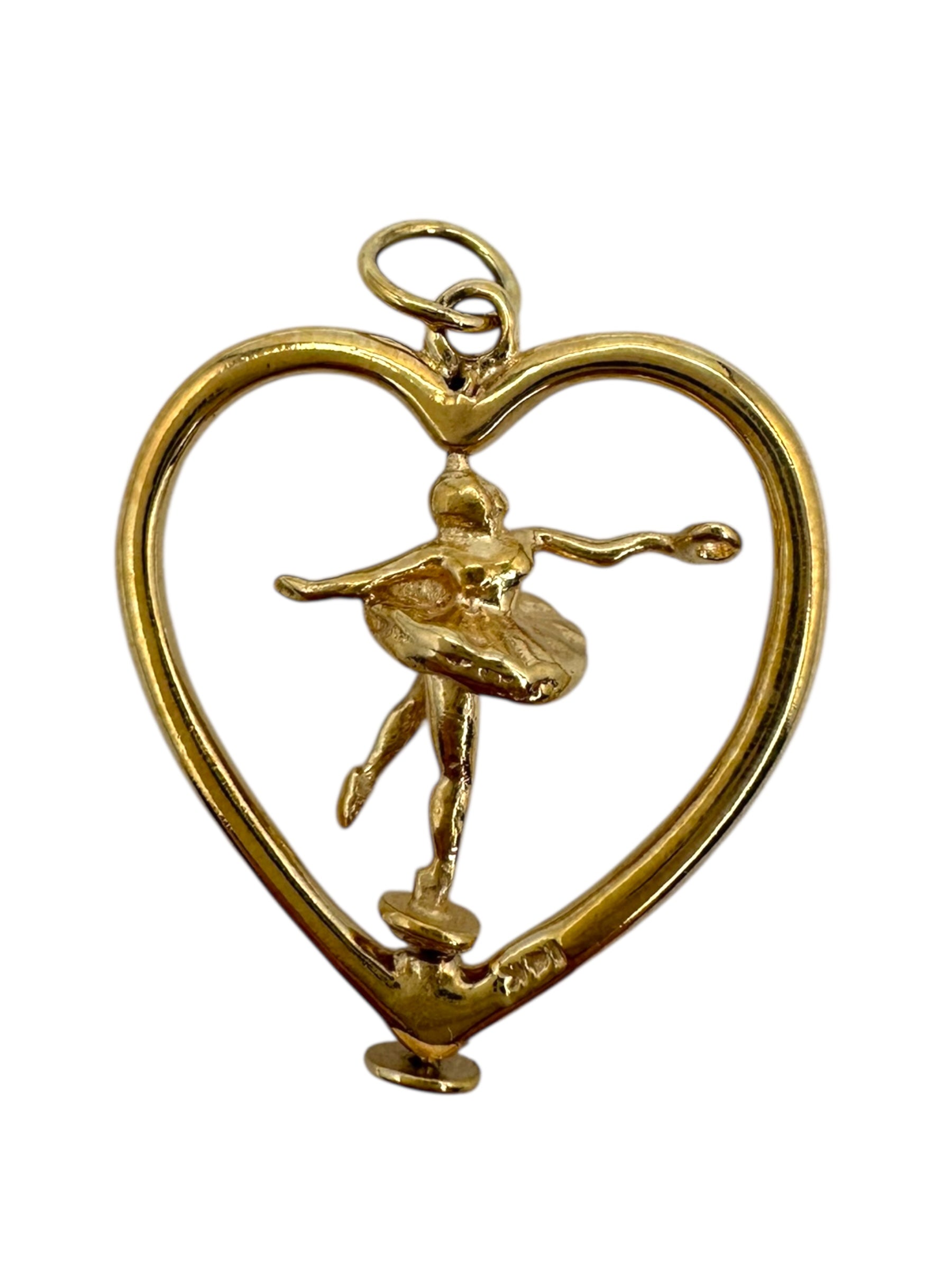 14k Heart Ballerina Spinning Pendant