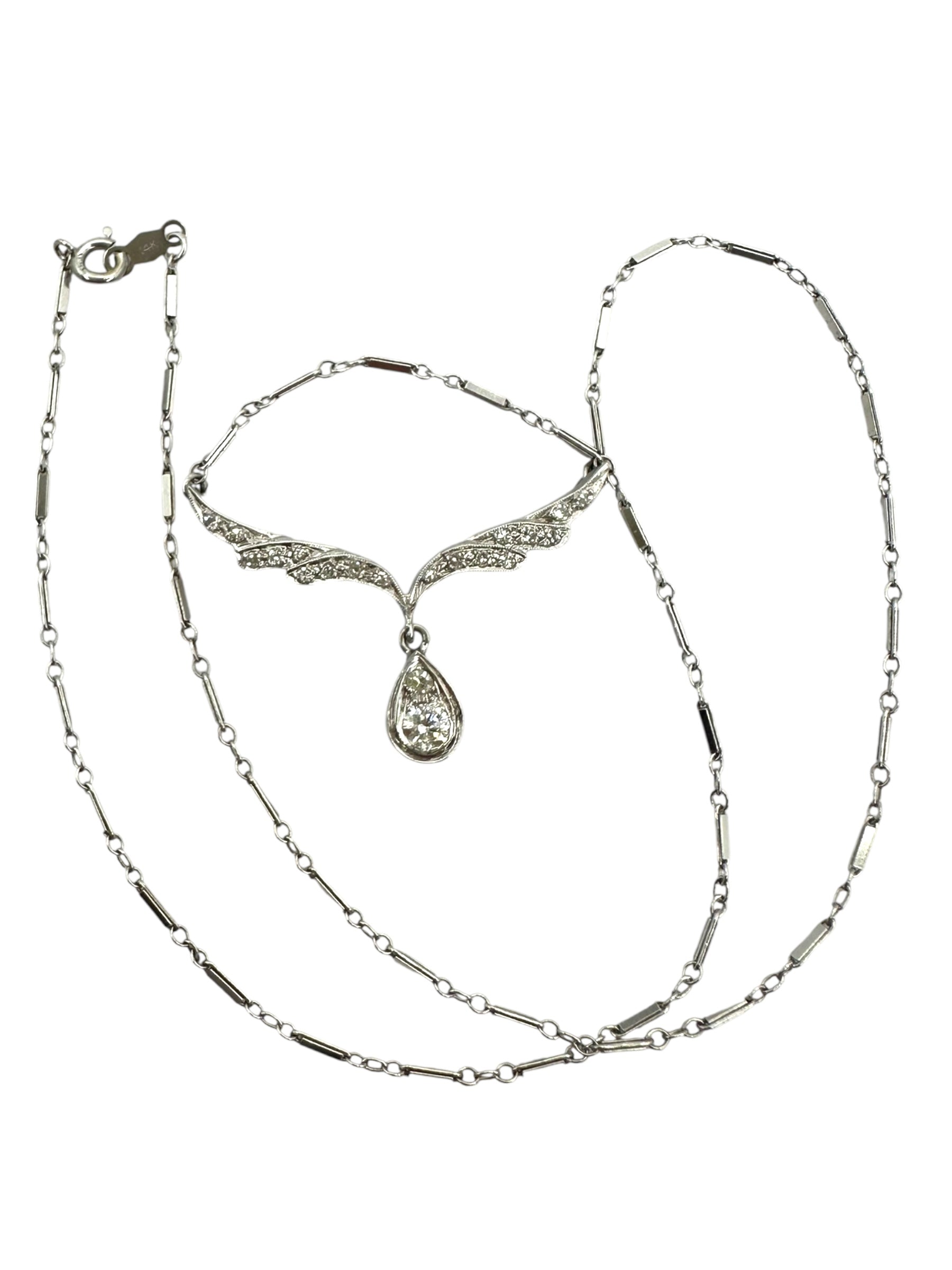 14k Diamond Wing Shaped Pendant Necklace