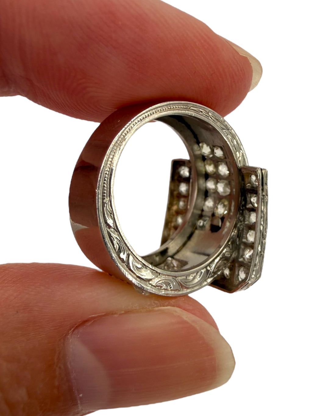 Platinum Art Deco Diamond Buckle Ring