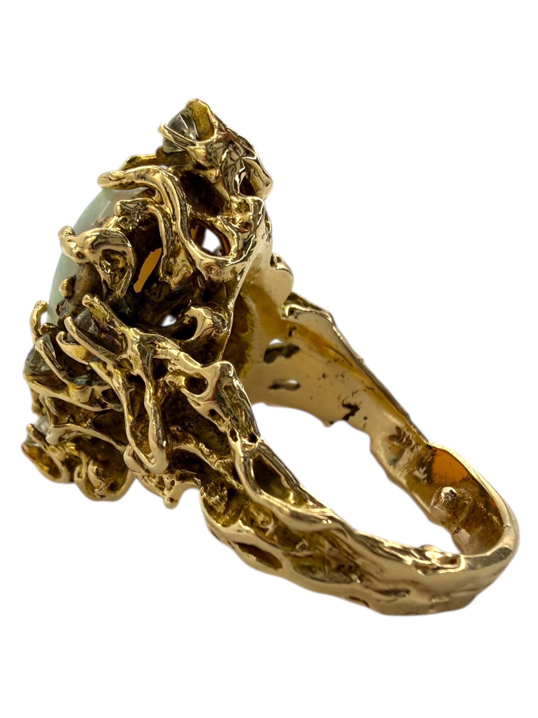 14k Opal Diamond Brutalist Ring