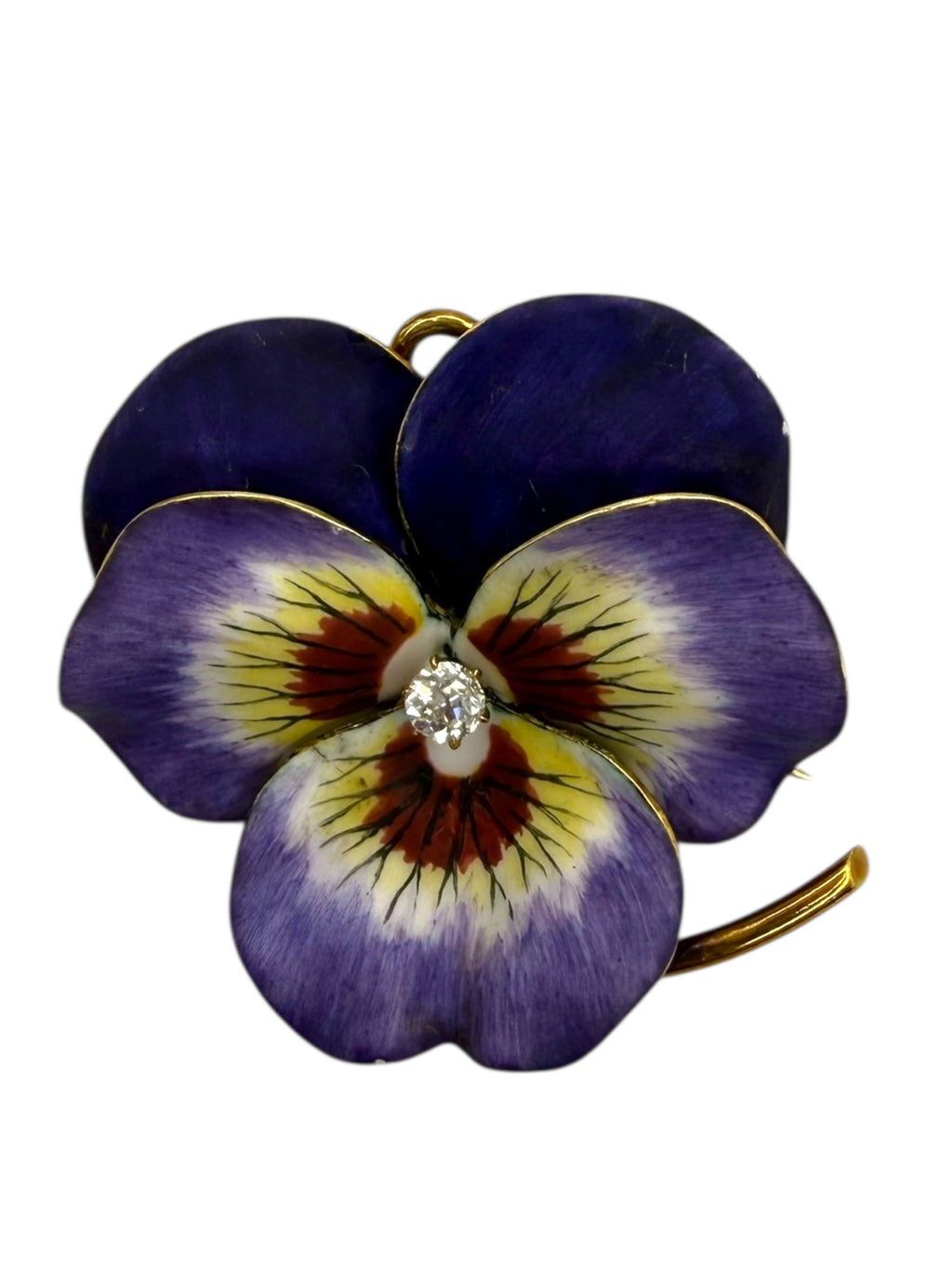 18k Enamel Diamond Pansy Pendant/Brooch