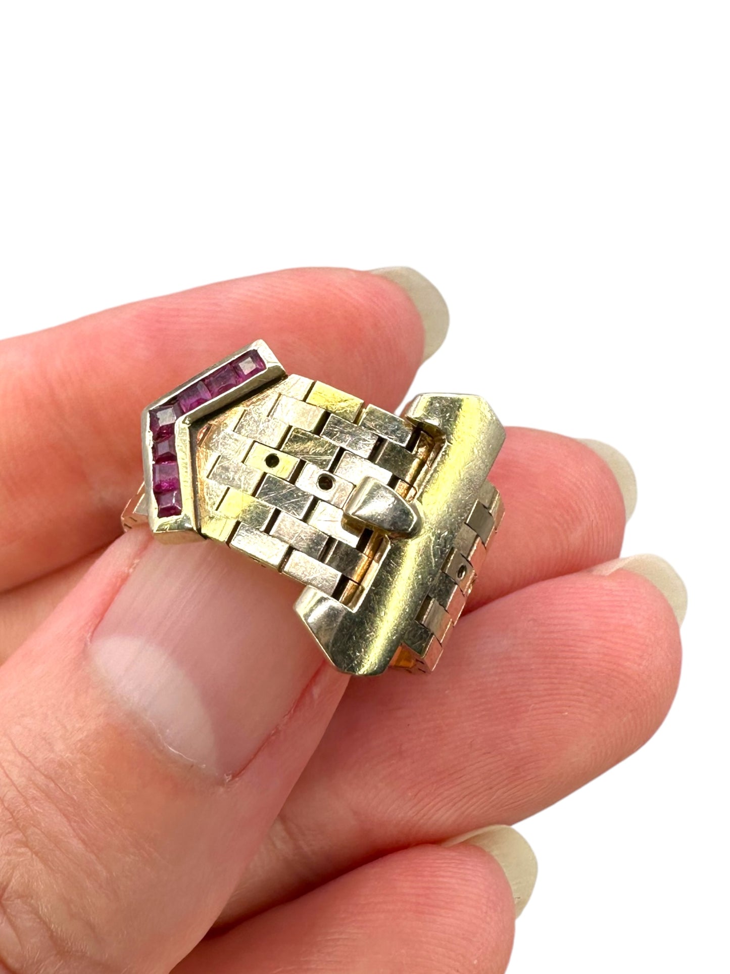 14k Retro Ruby Buckle Ring