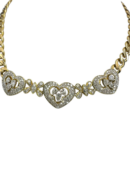 18k Diamond Heart Curb Collar Necklace