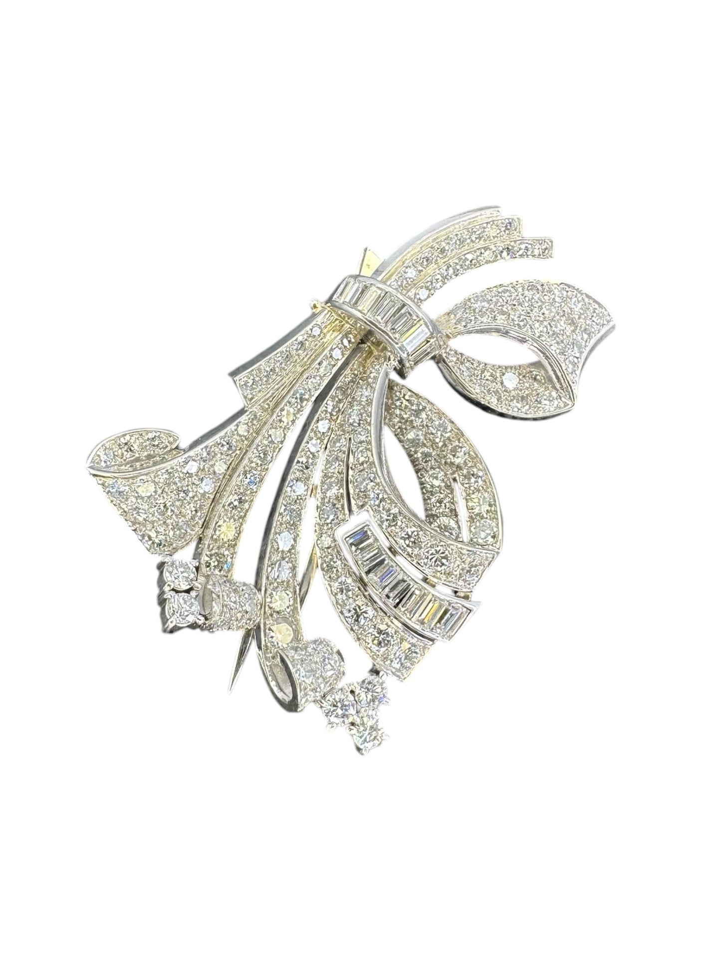 Platinum Diamond Bow Fur Clip Brooch