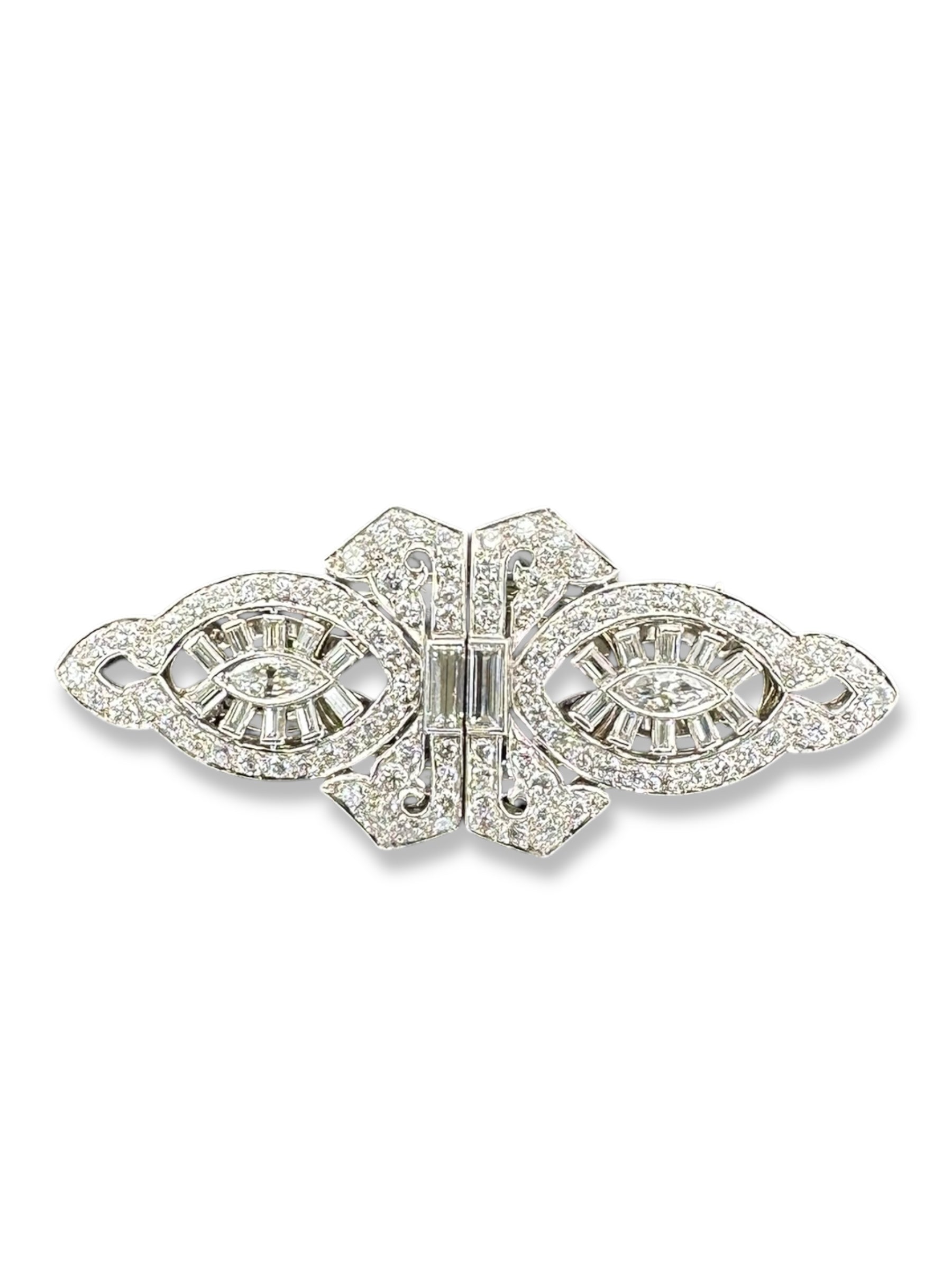 Platinum Diamond Dress Clips/ Duette Brooch