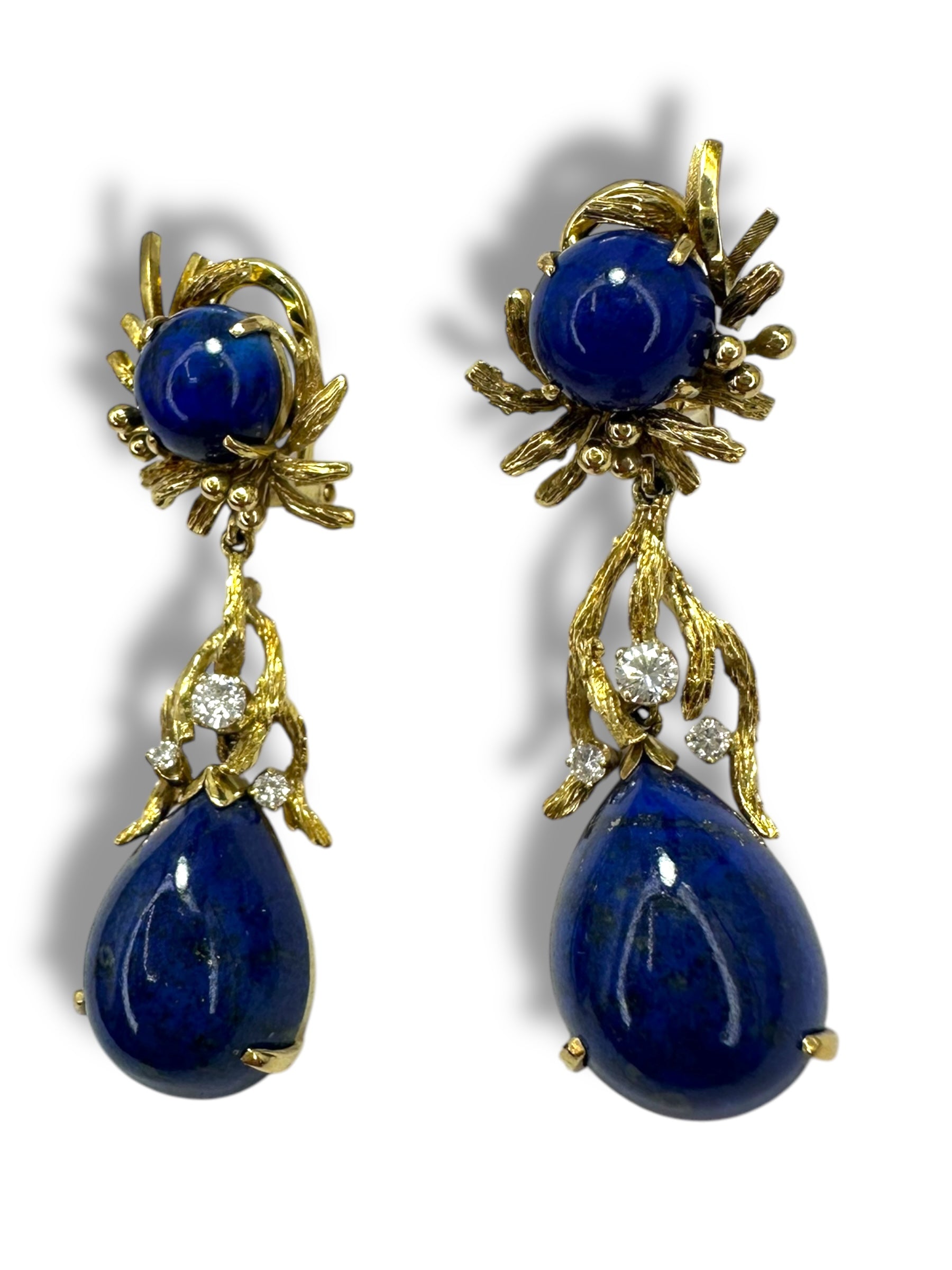 14k Lapis Diamond Drop Clip On Earrings