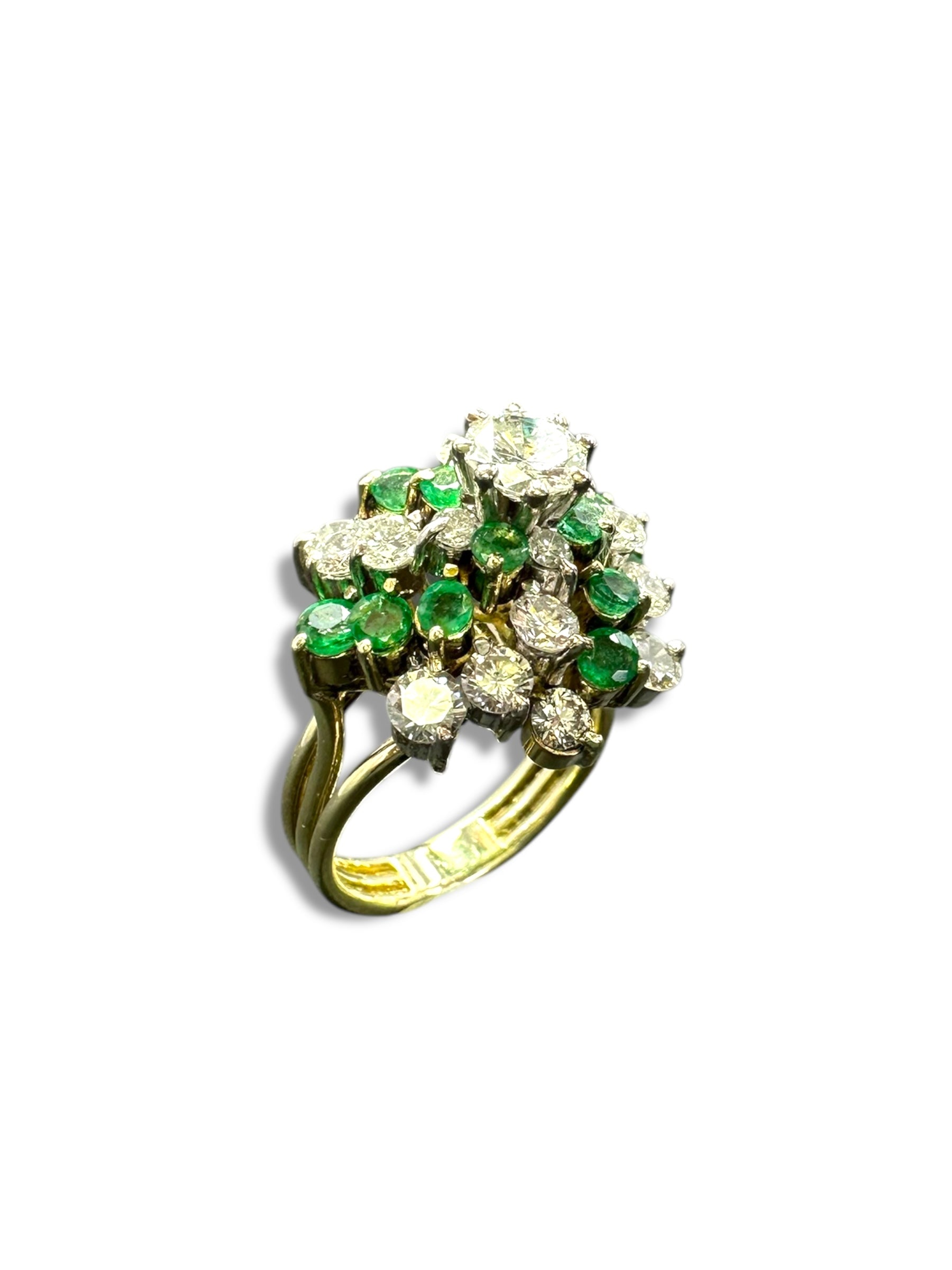 14k Emerald Diamond Swirl Cluster Ring