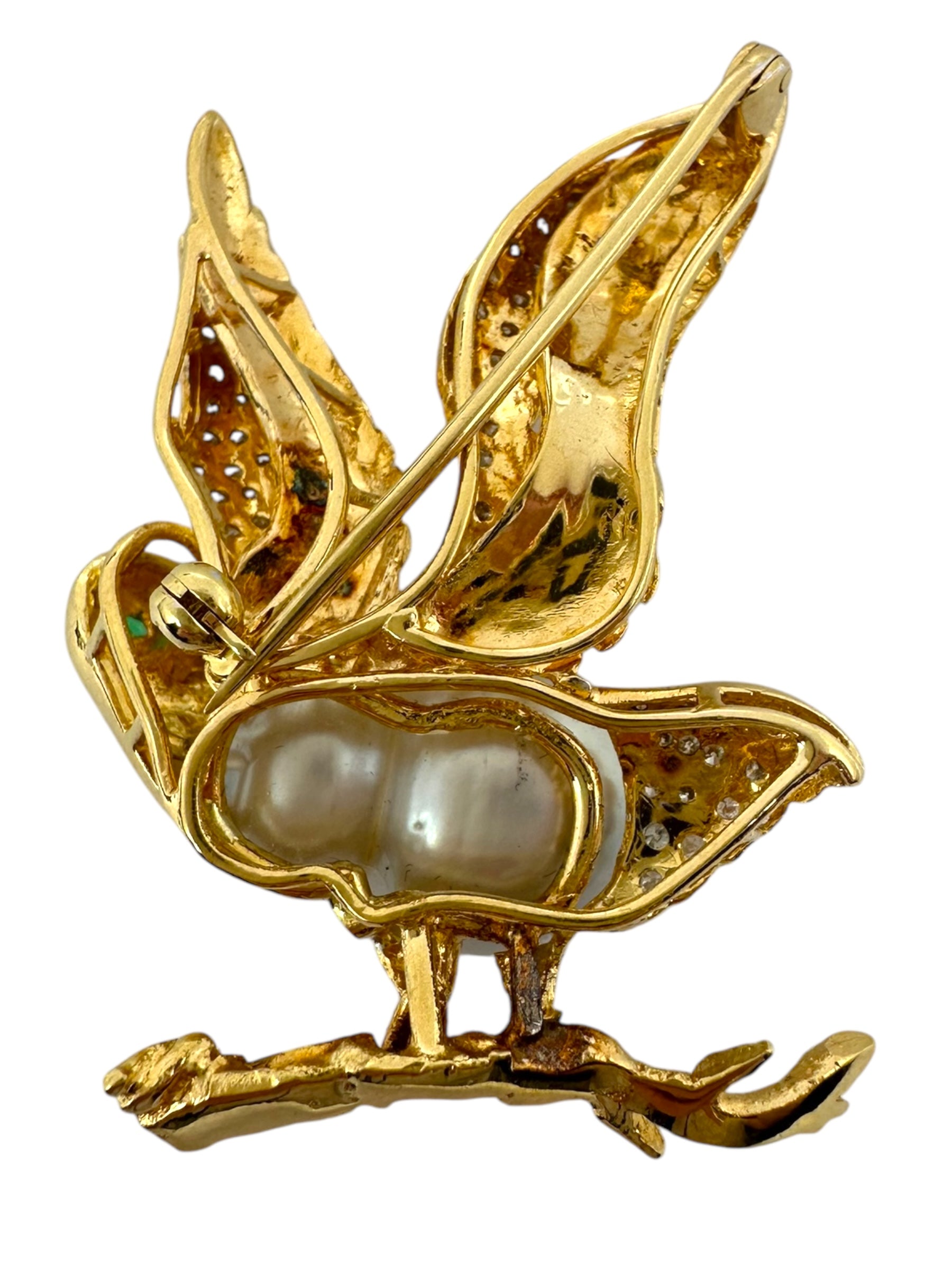18k Diamond Pearl Bird Brooch