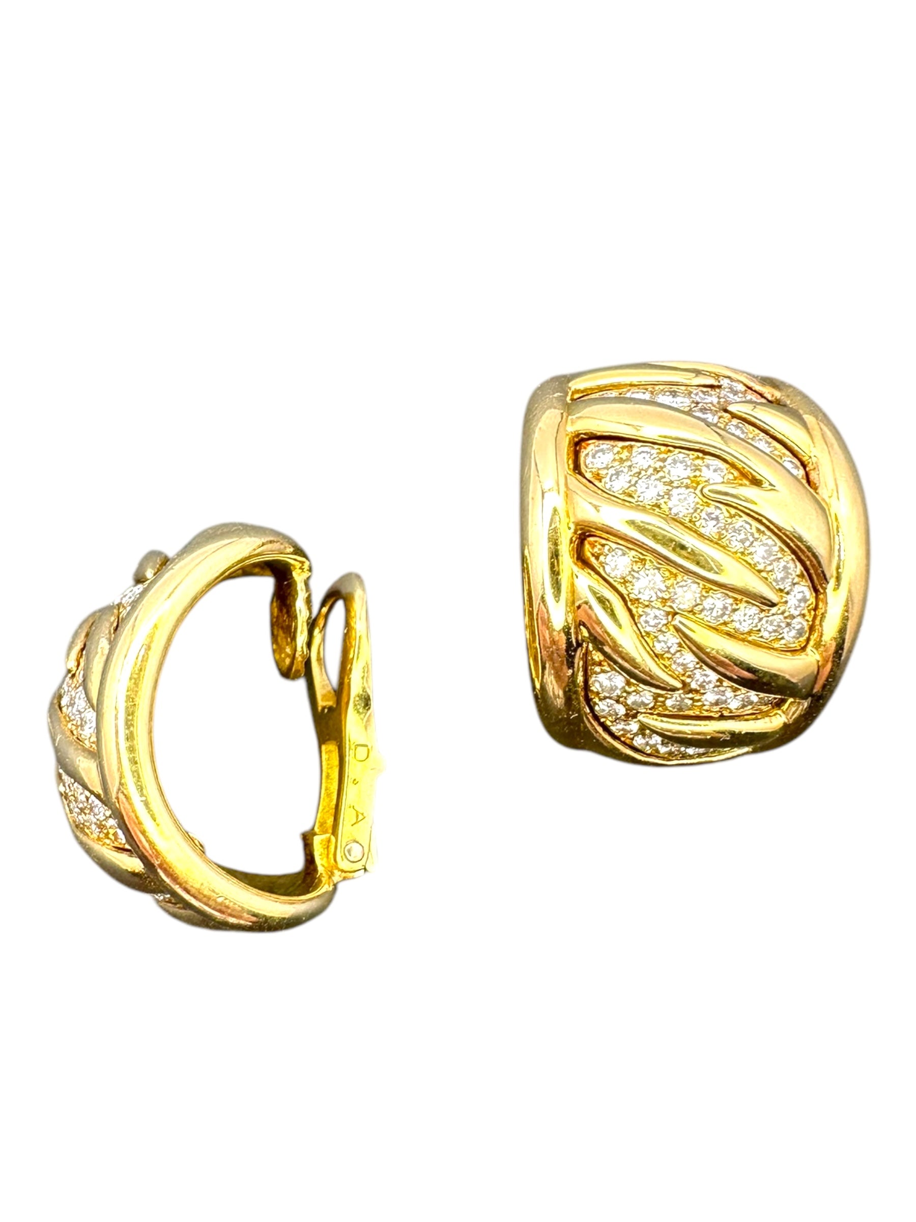 18k Tiger Stripe Diamond Huggie Ear Clips