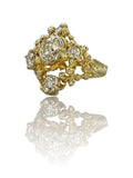 14k Chunky Diamond Brutalist Style Ring
