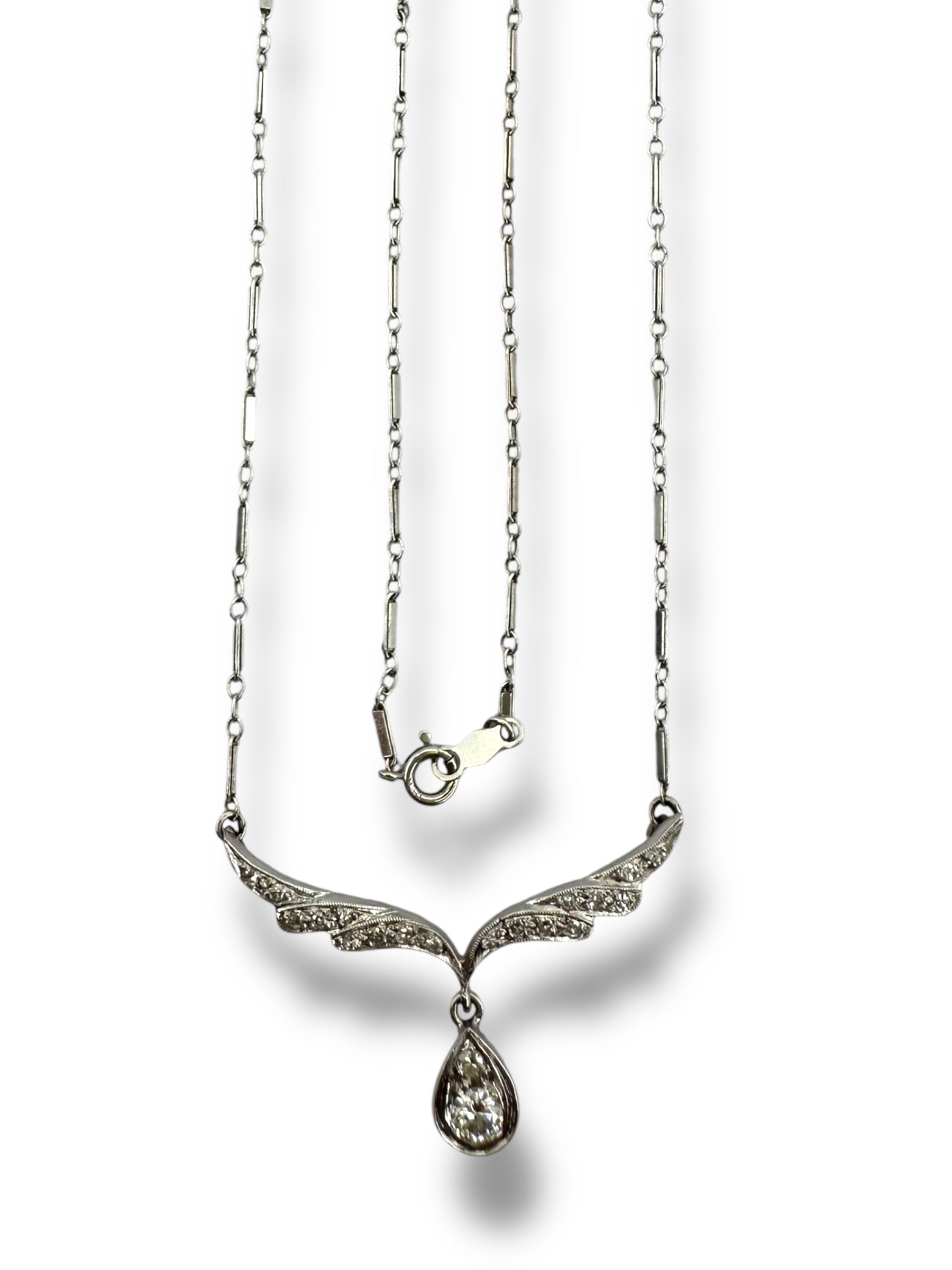 14k Diamond Wing Shaped Pendant Necklace