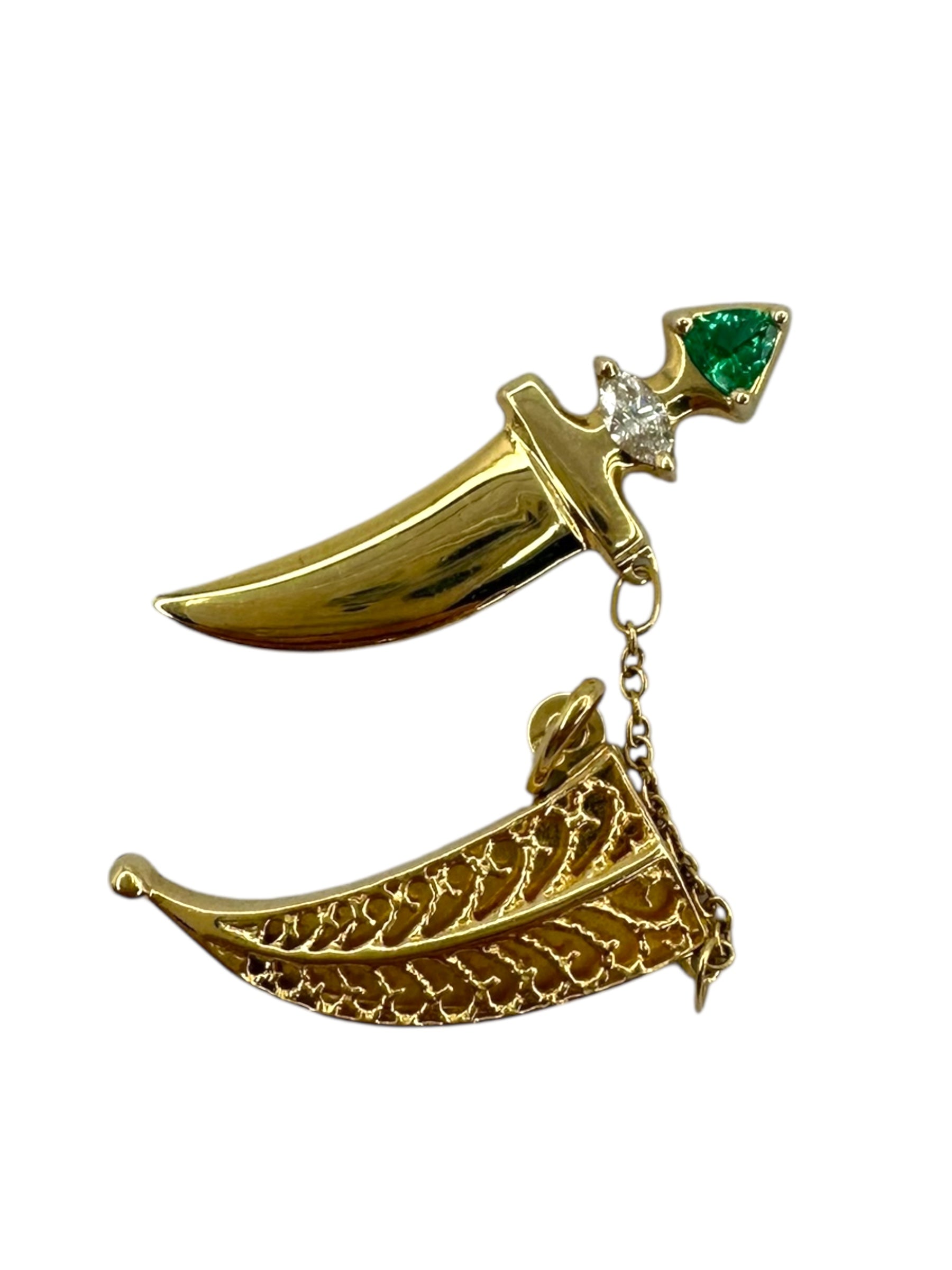 18k Uno a Erre Diamond Emerald Dagger Pendant