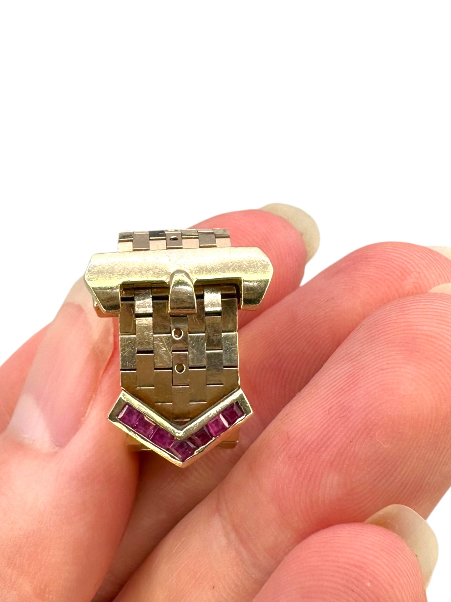 14k Retro Ruby Buckle Ring