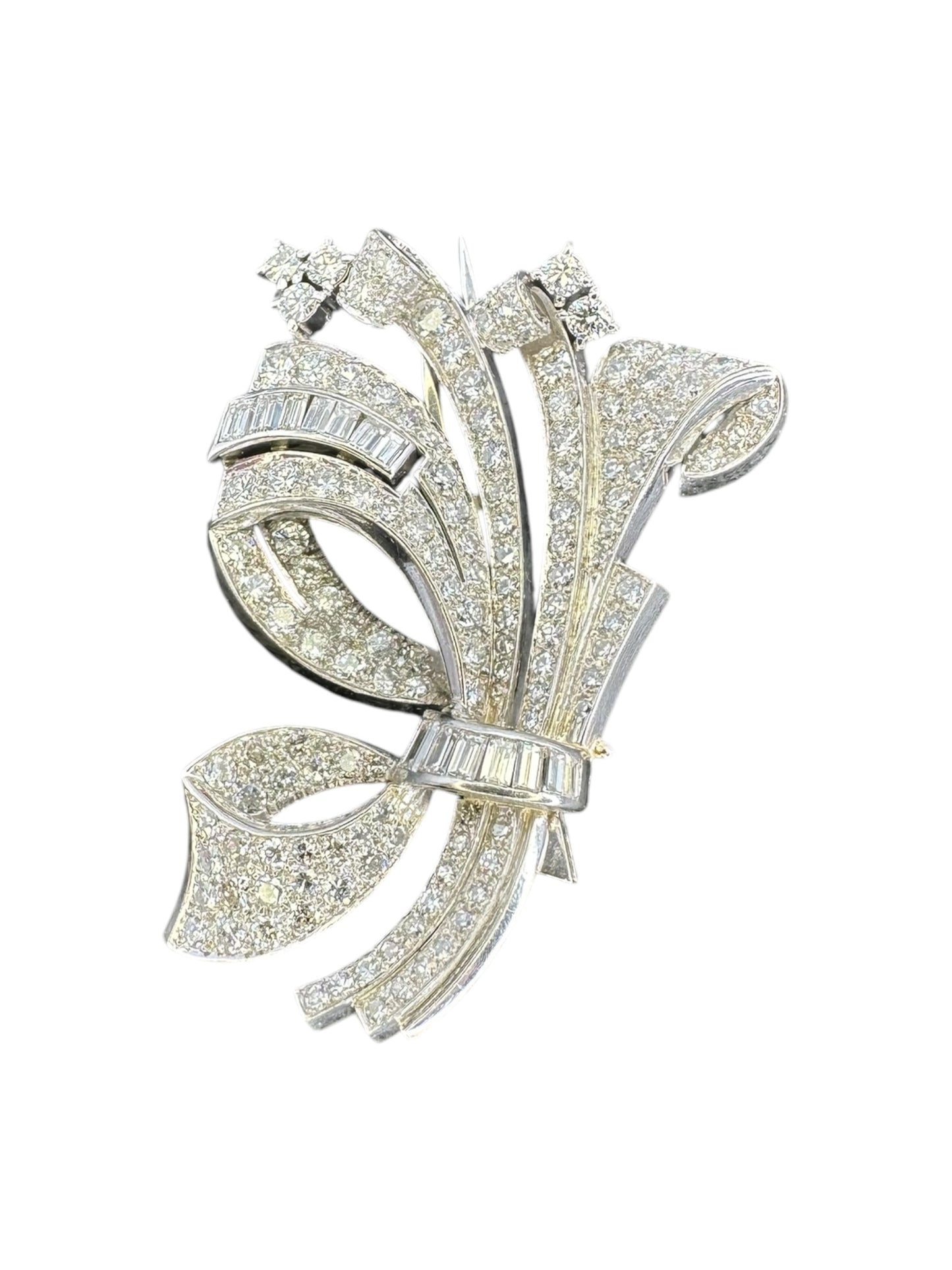 Platinum Diamond Bow Fur Clip Brooch
