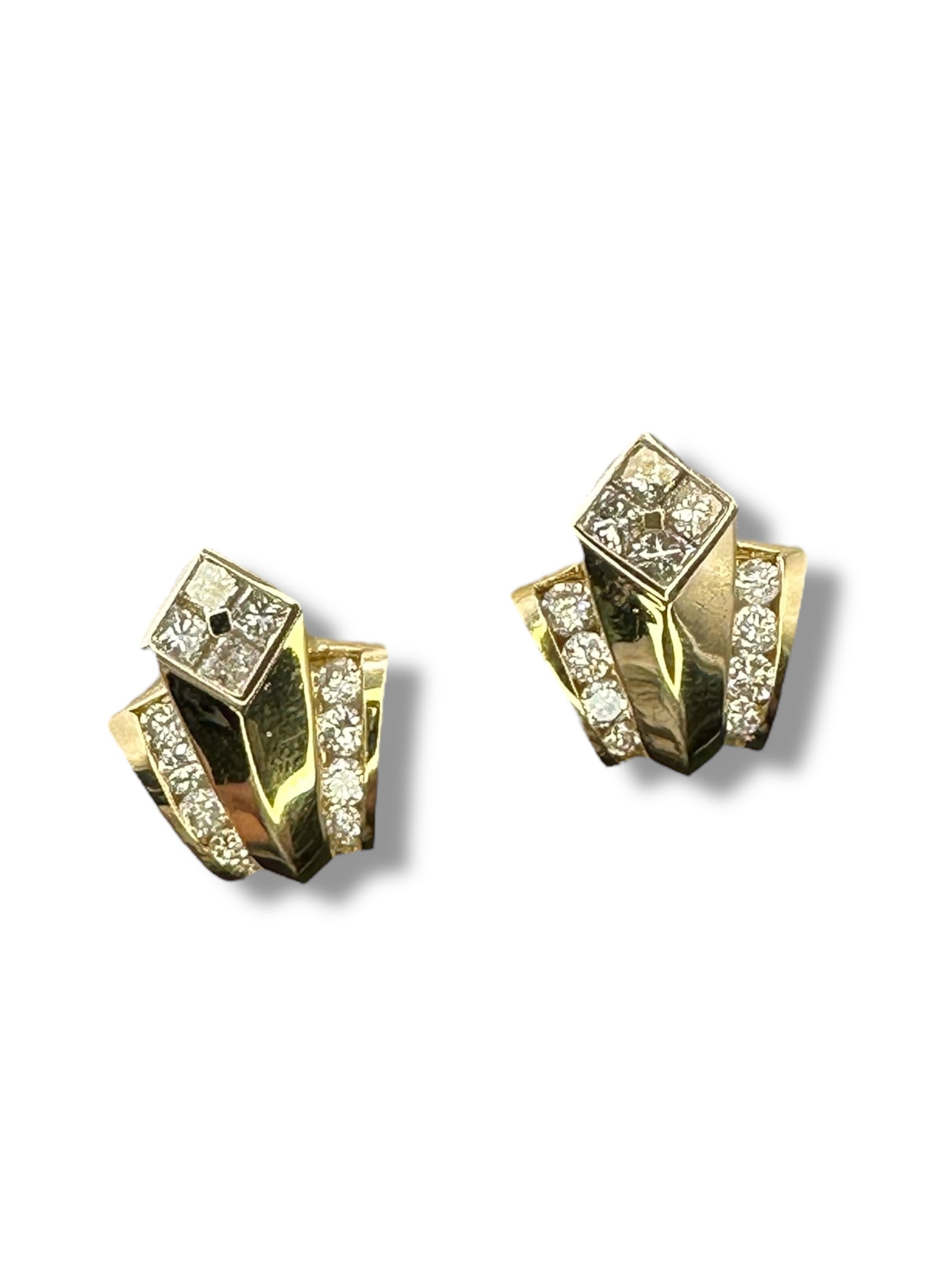 18k 1980s Art Deco Diamond Earrings