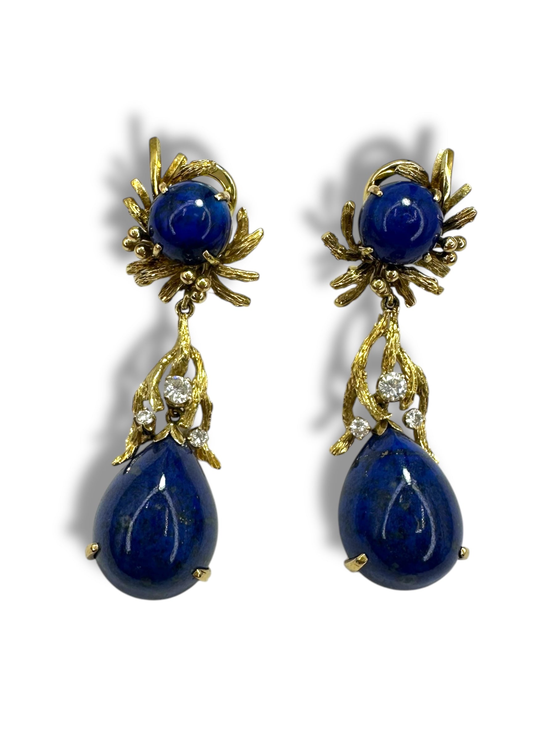 14k Lapis Diamond Drop Clip On Earrings