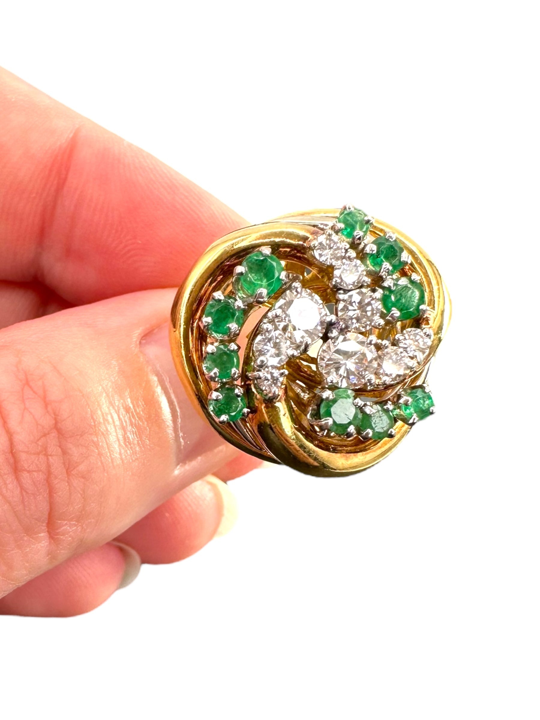 18k Emerald Diamond Swirl Ring
