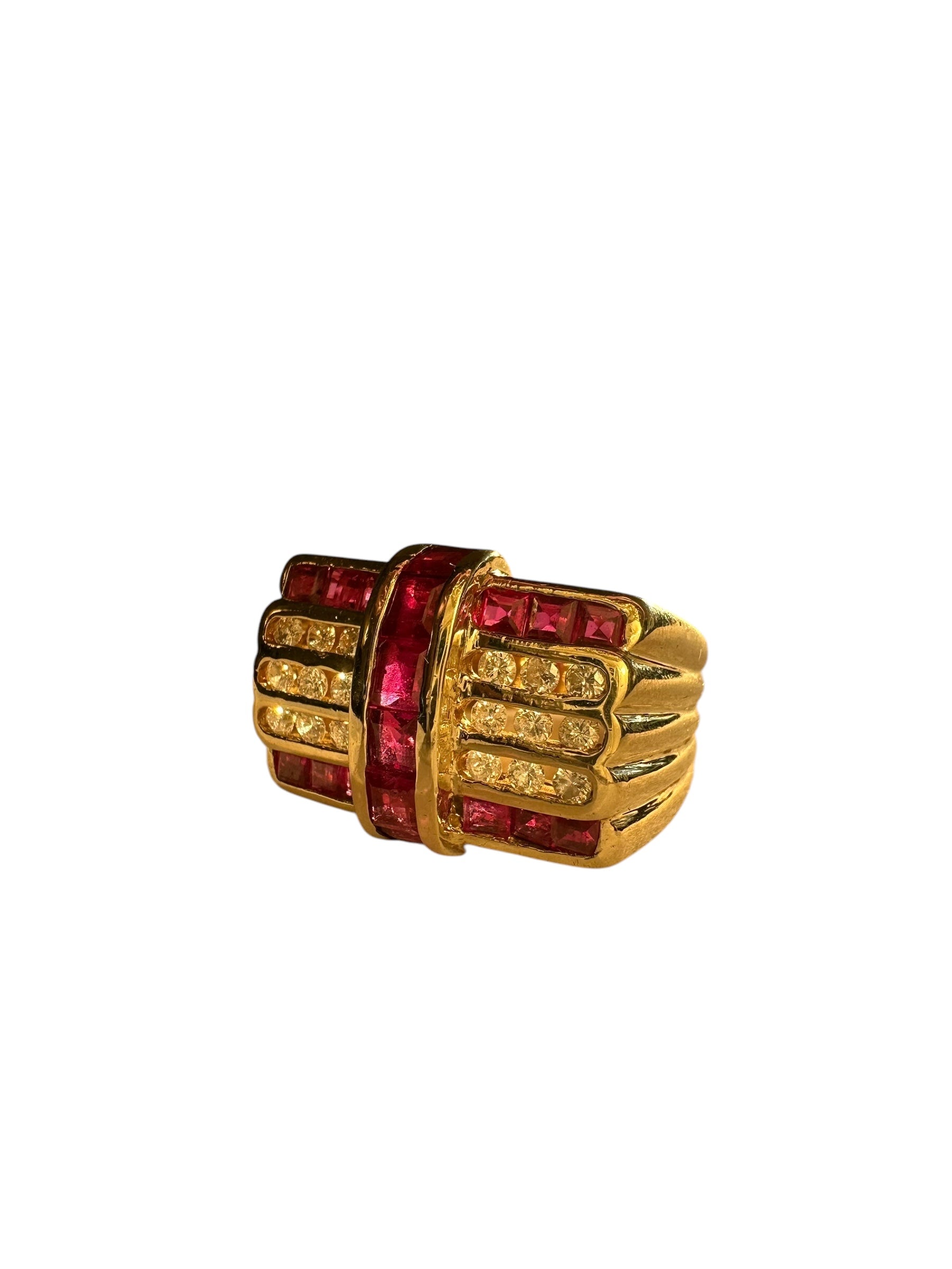 14k Ruby Diamond Geometric Ring