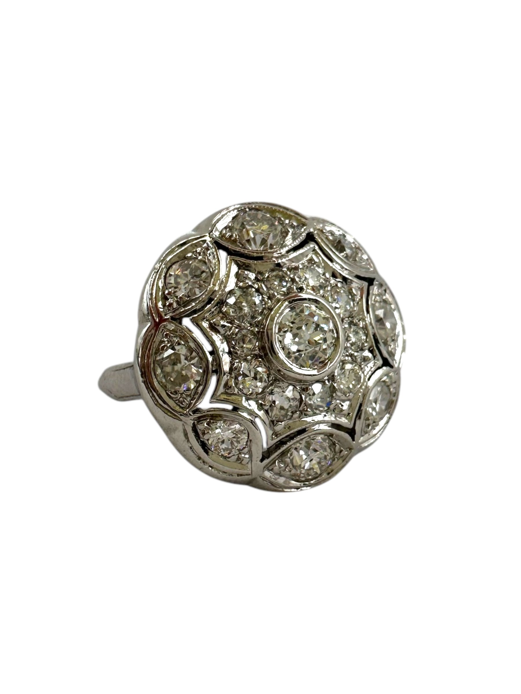 14k White Gold Diamond Round Cluster Ring