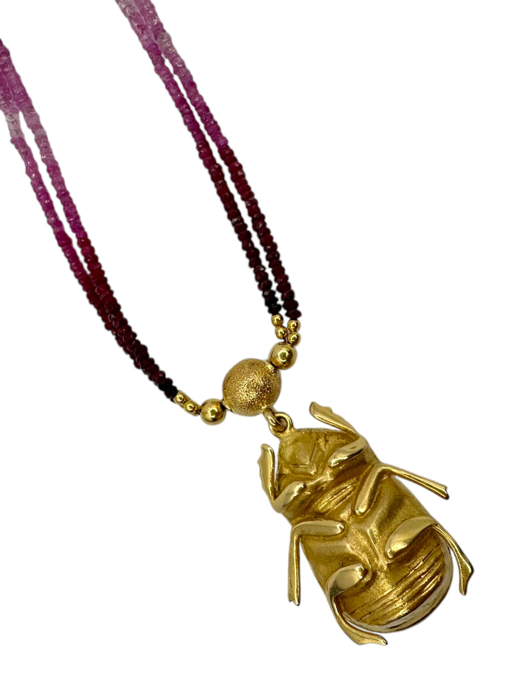 18k Ruby Pink Sapphire Diamond Scarab Necklace