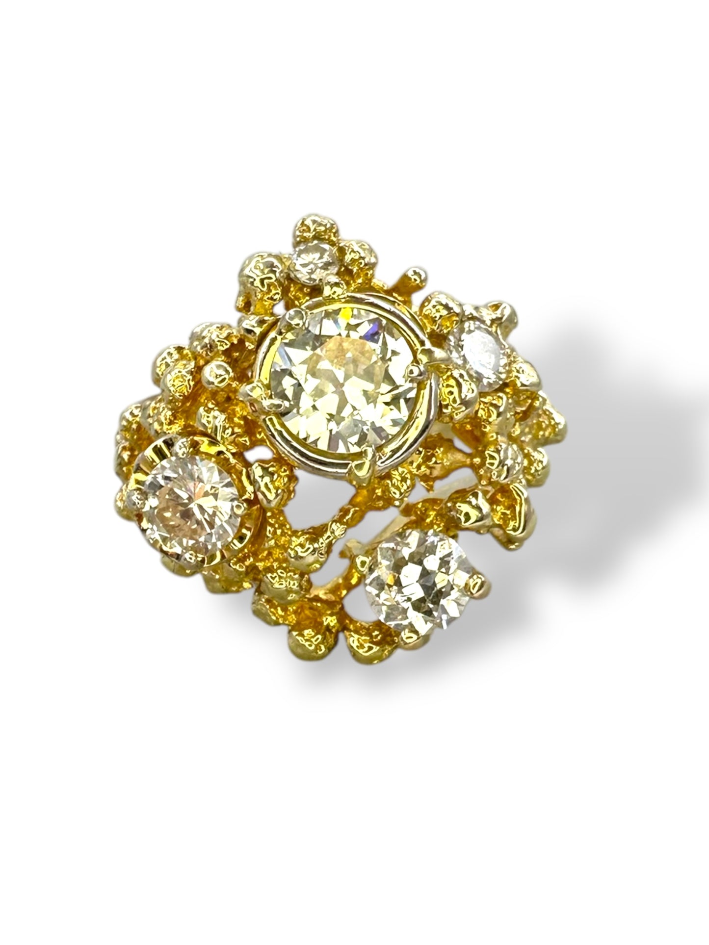 14k Chunky Diamond Brutalist Style Ring