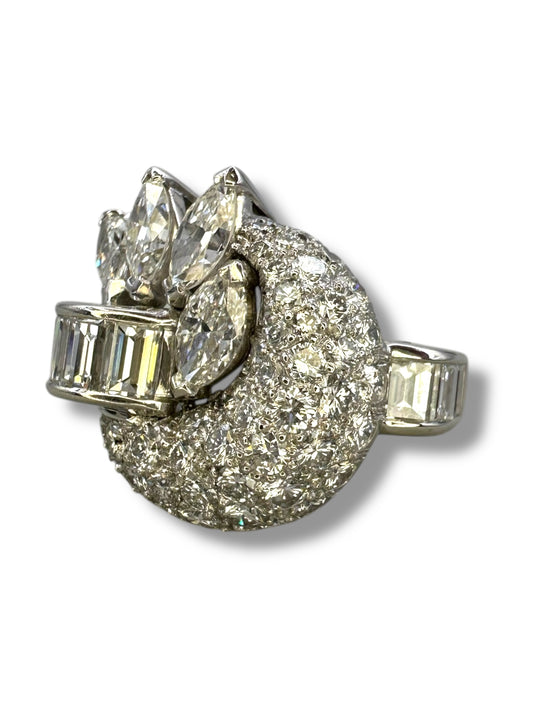 Retro Platinum Diamond Cocktail Ring