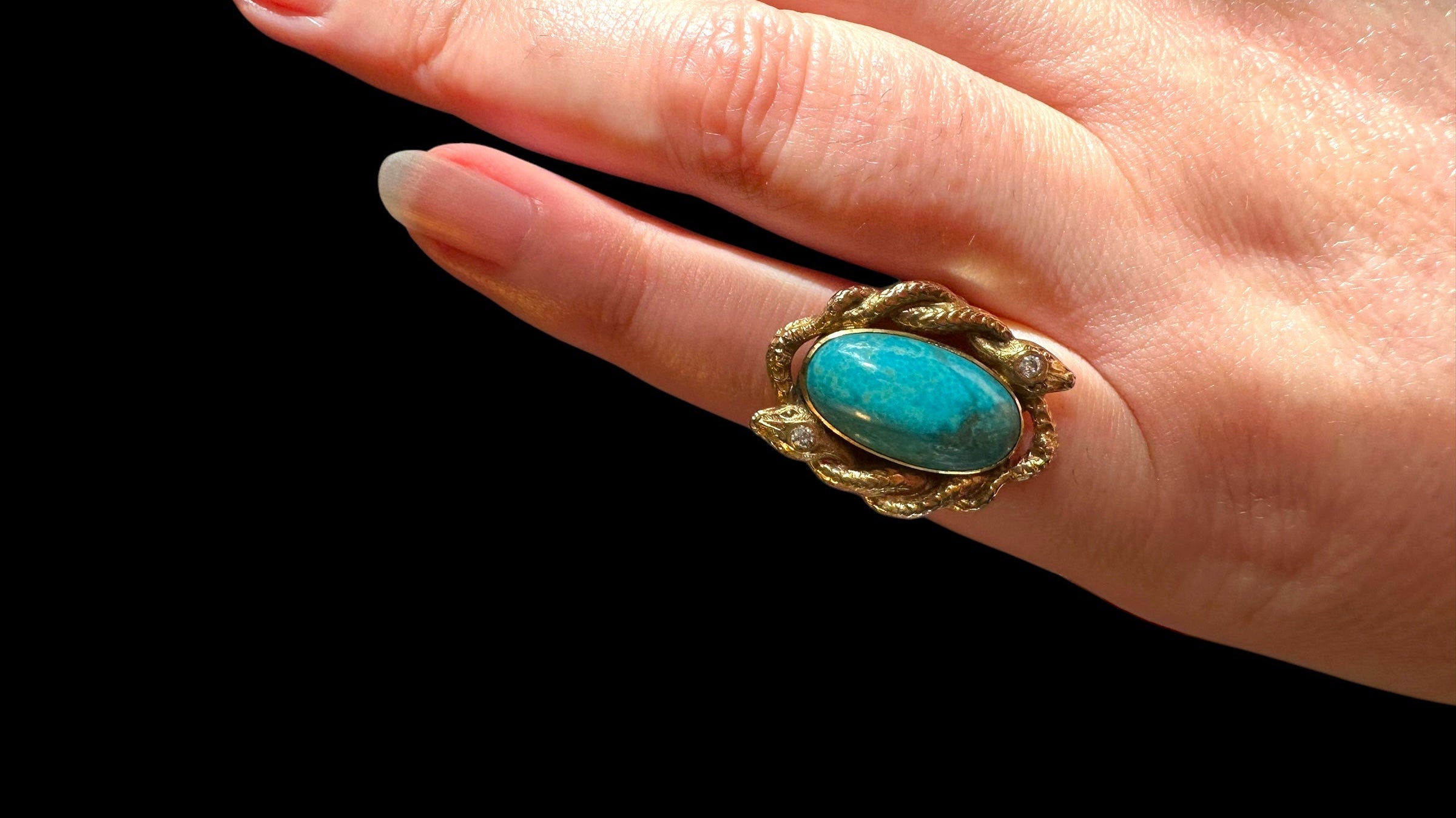 14k Turquoise Double Snake Ring