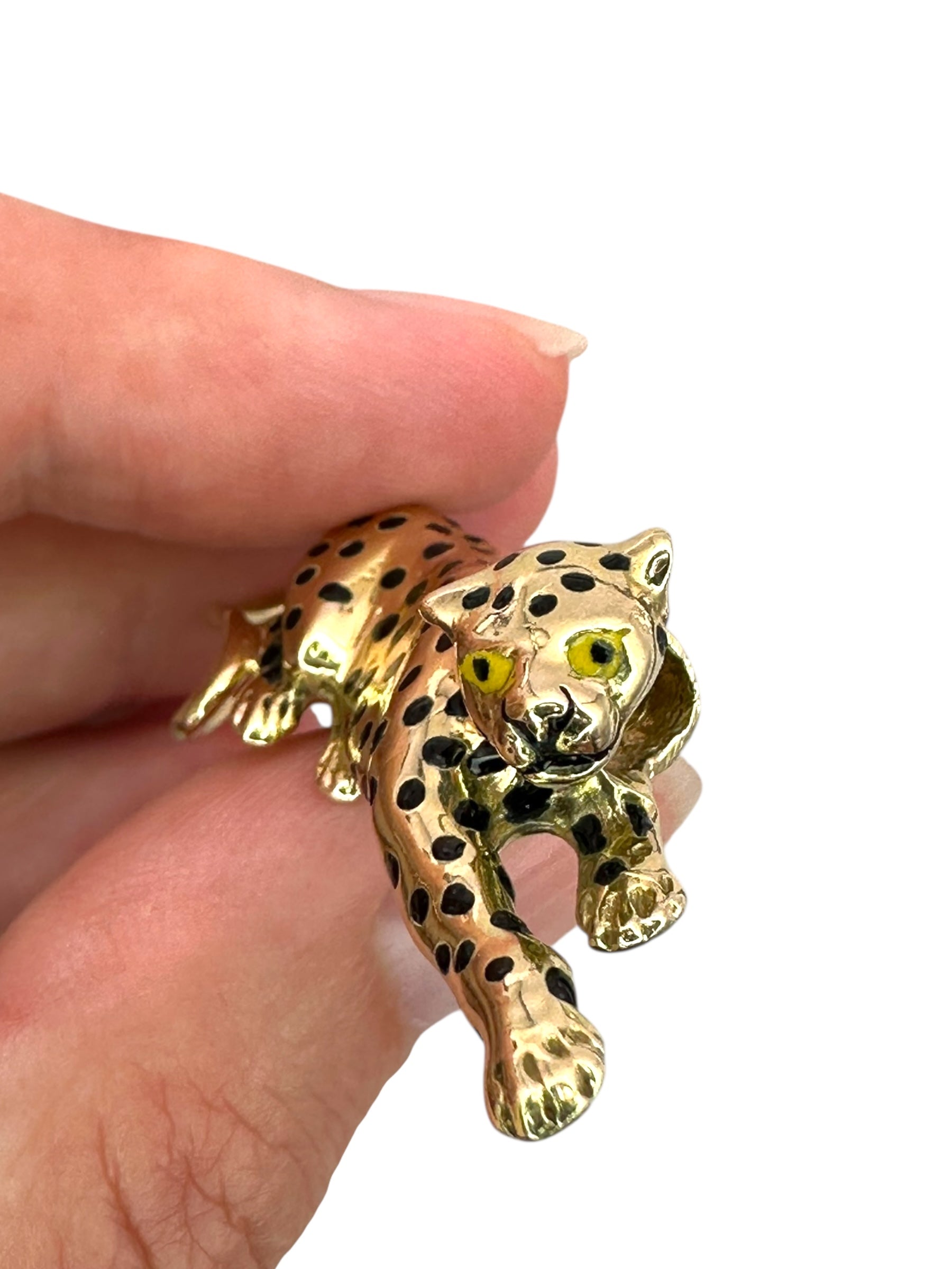 14k Enamel Panther Slide Pendant