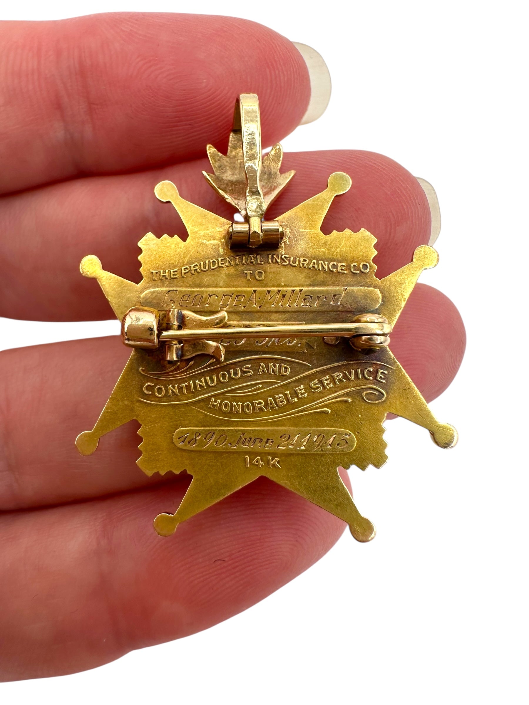 14k Enamel Diamond “25” Medallion Brooch/ Pendant