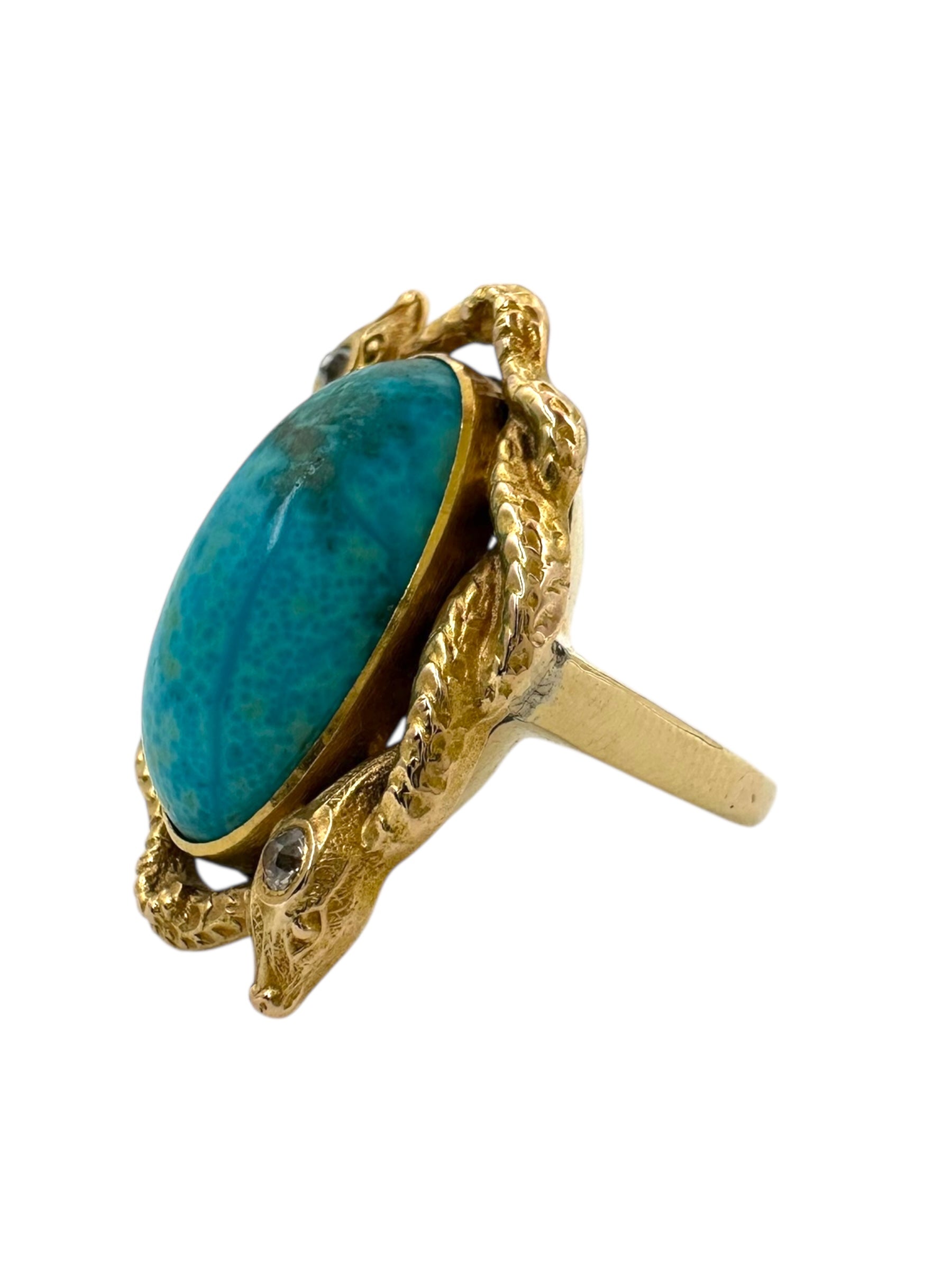 14k Turquoise Double Snake Ring