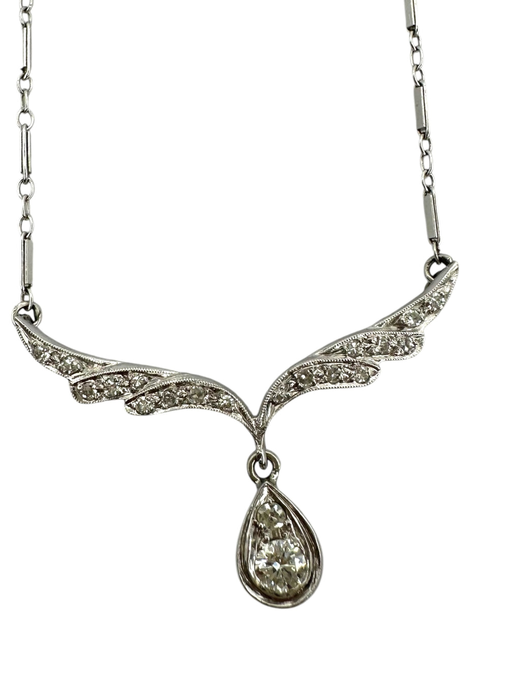 14k Diamond Wing Shaped Pendant Necklace