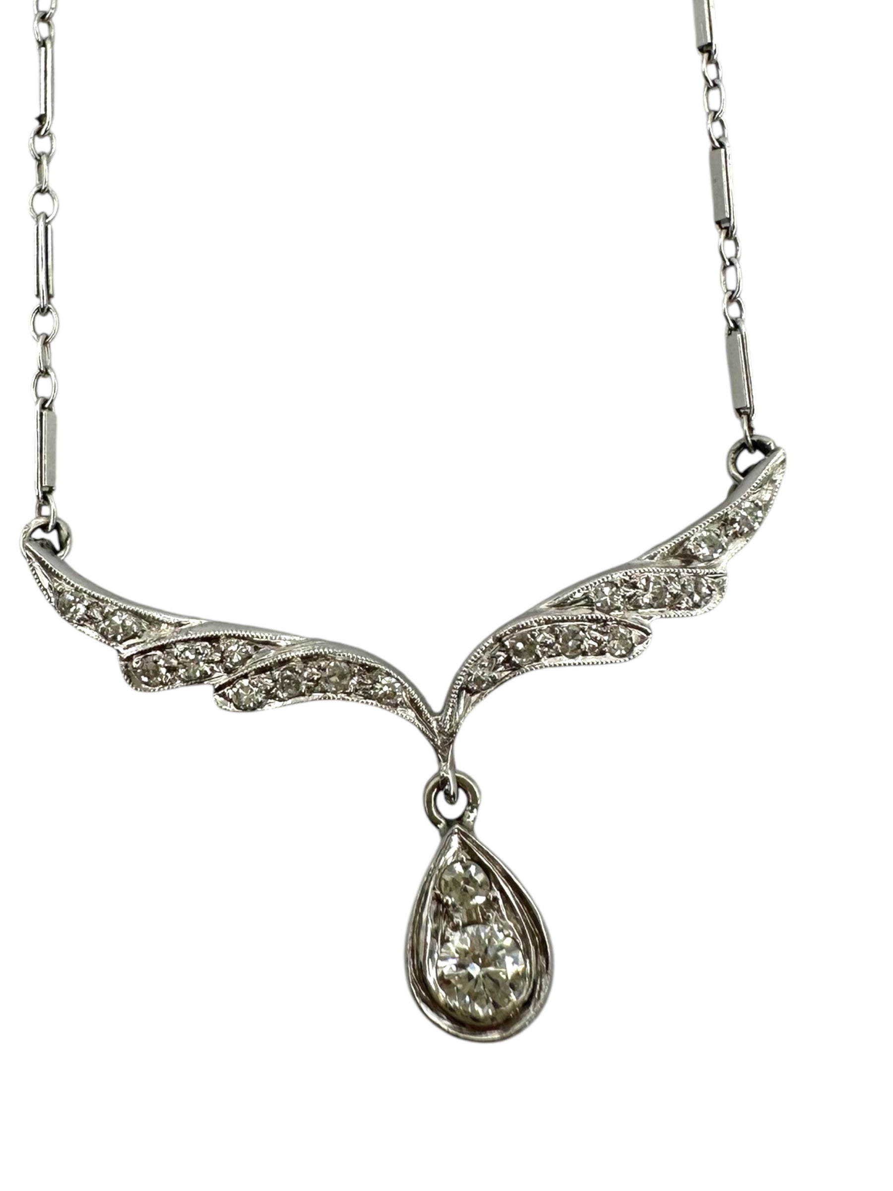 14k Diamond Wing Shaped Pendant Necklace