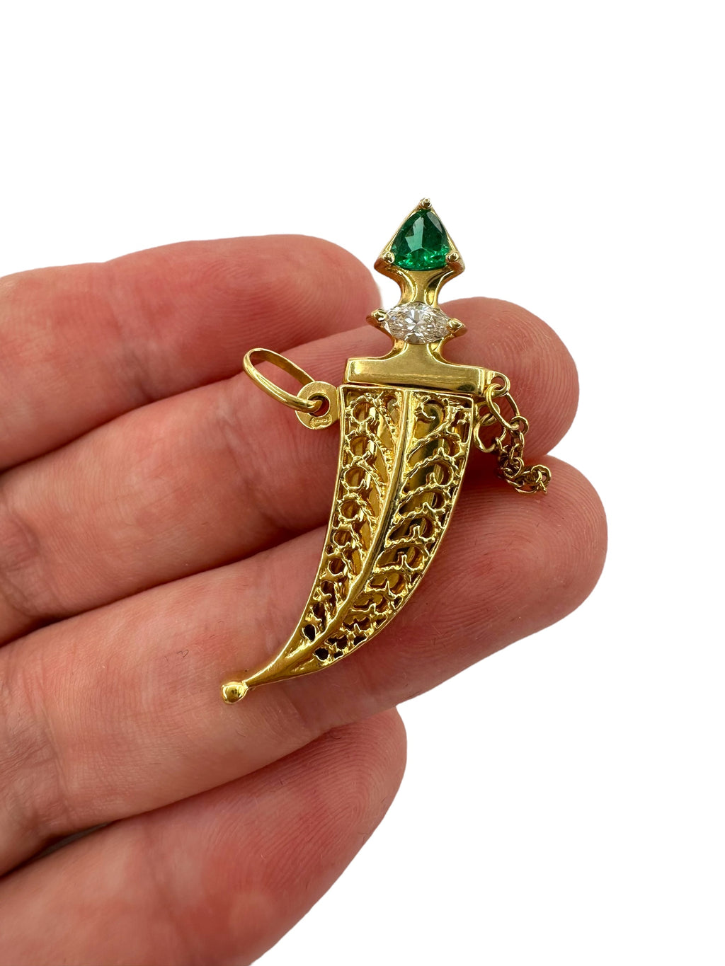 18k Uno a Erre Diamond Emerald Dagger Pendant