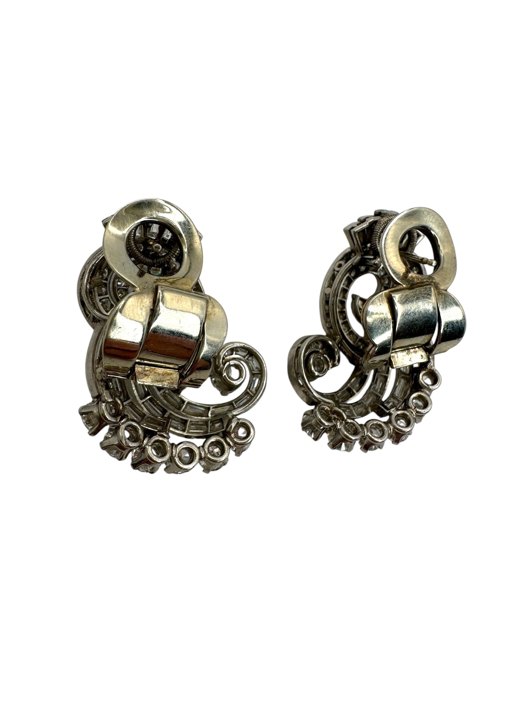 Platinum Mid-Century Diamond Earrings